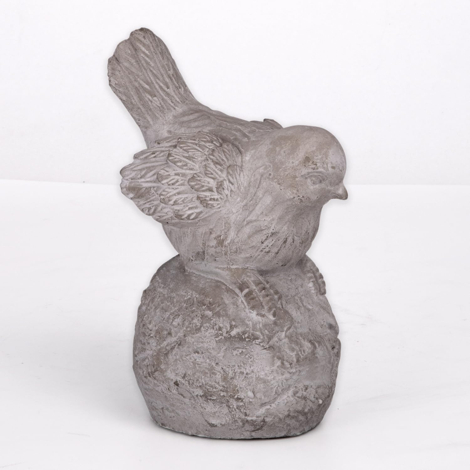 Cement Sitting Bird Figurine with Head Downward on Base, Gray