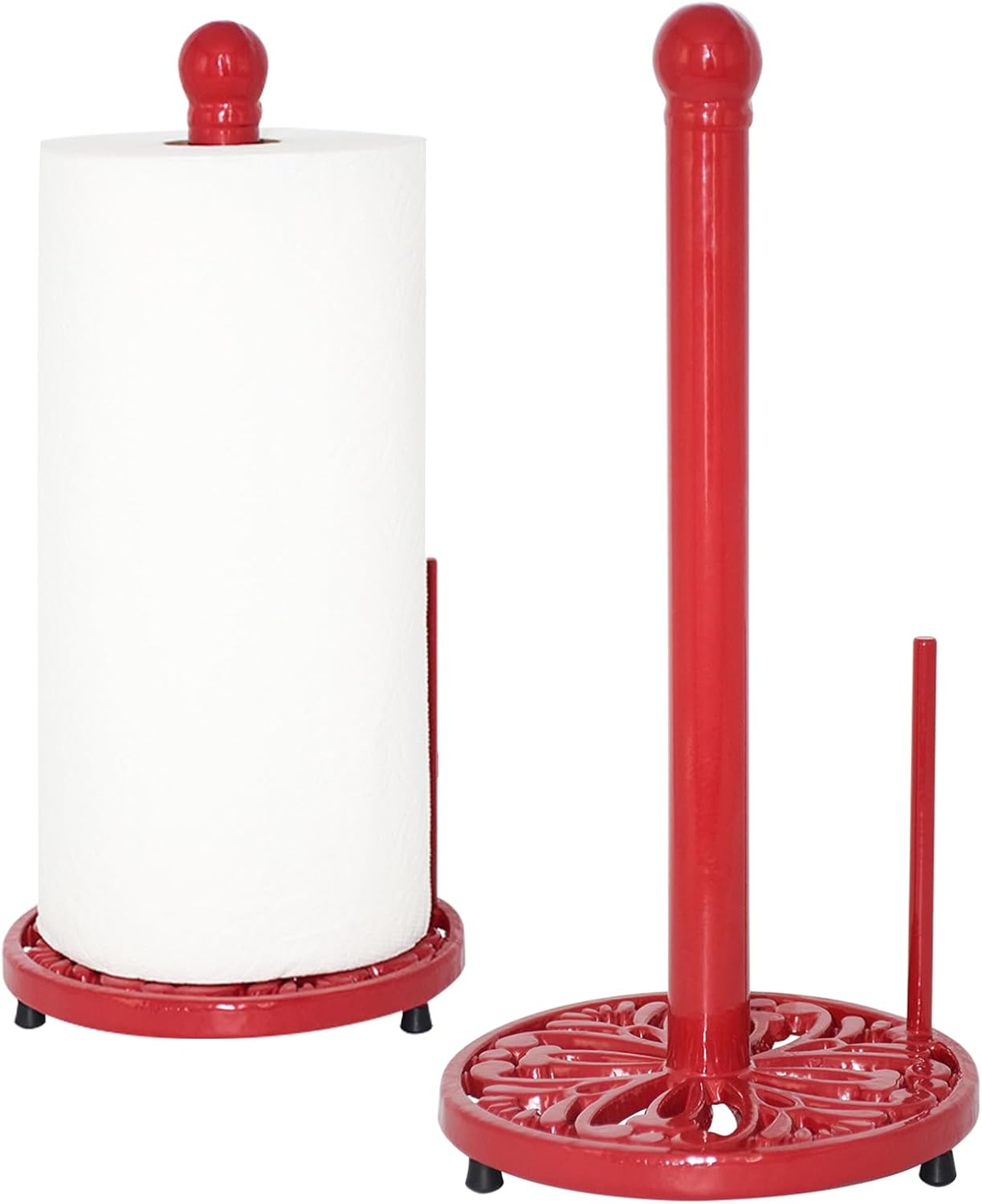 JOGREFUL Paper Towel Holder Stand, Cast Iron Kitchen Paper Towel Countertop Vintage Stand with Weighted-Base, Bathroom Organization for Family Standard Large Size Roll Paper, Mistletoe Base, Red