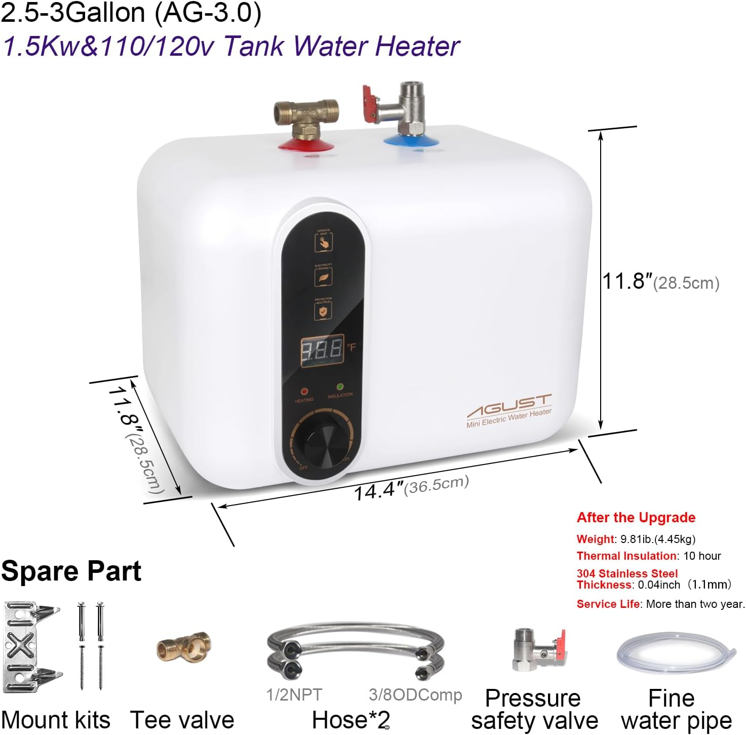 Compact White Electric Tankless Water Heater with LED Display