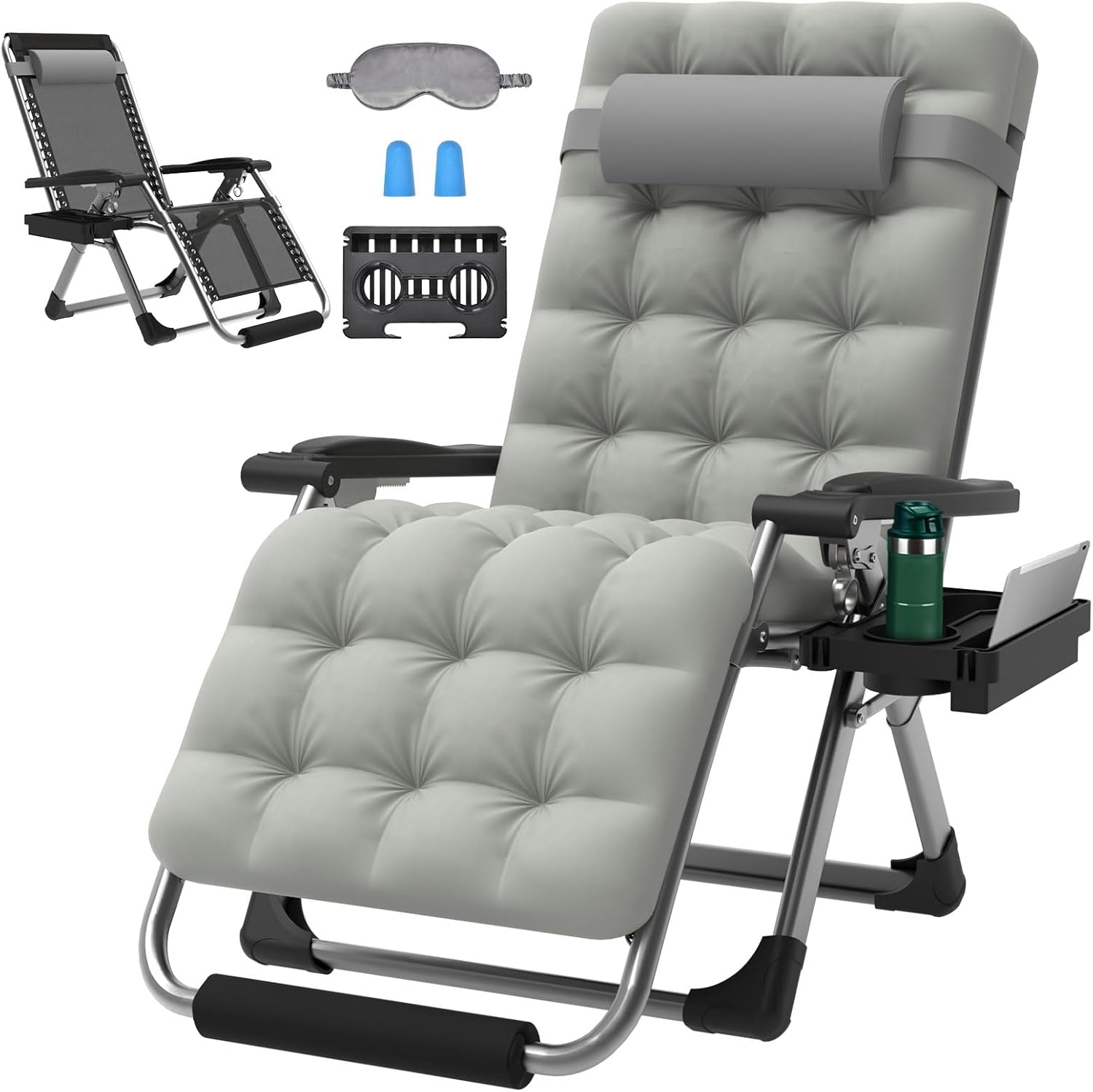 ZENPETIO 29In XL Zero Gravity Chair w/Cushion, Zero Gravity Recliner Lounge Chair for Indoor and Outdoor, Reclining Camping Chair for Lawn, Anti Gravity Chair with Cup Holder and Footrest, 440LBS