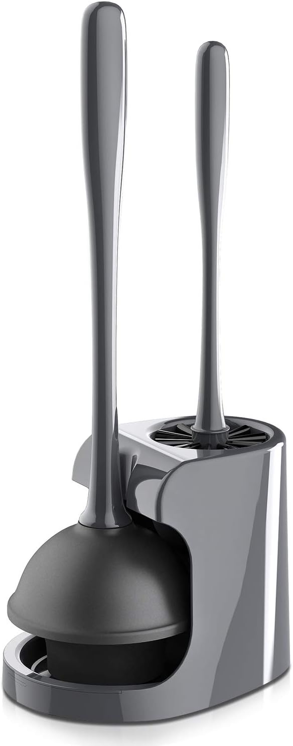 MR.Siga Toilet Plunger and Bowl Brush Combo, Gray, 1 Set,6.3 x 8.2 x 18.1 inch,for Adult