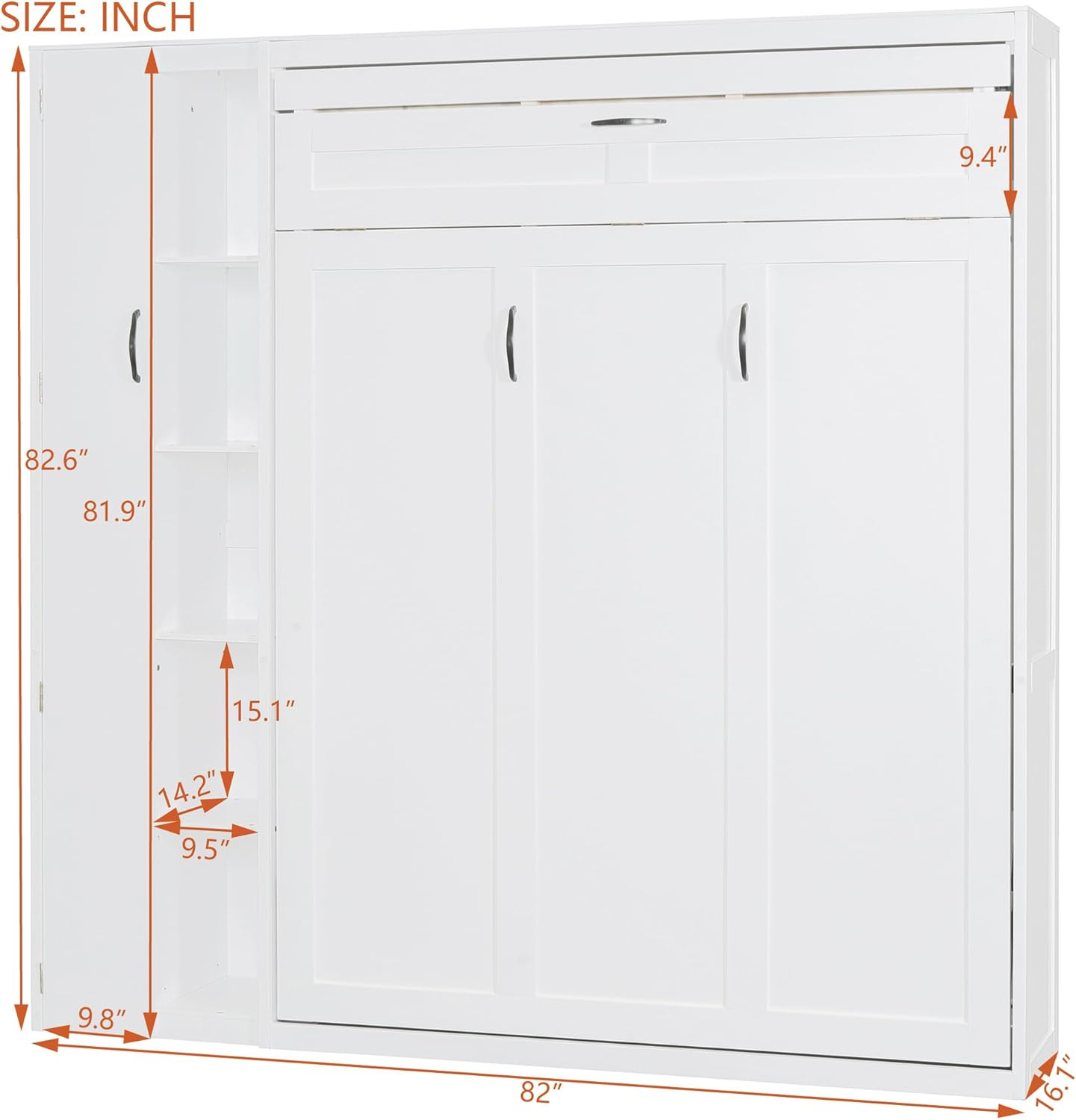 P PURLOVE Murphy Bed Full, Wood Wall Bed with Shelves, Wardrobe and LED Lights, No Box Spring Needed (Gray)