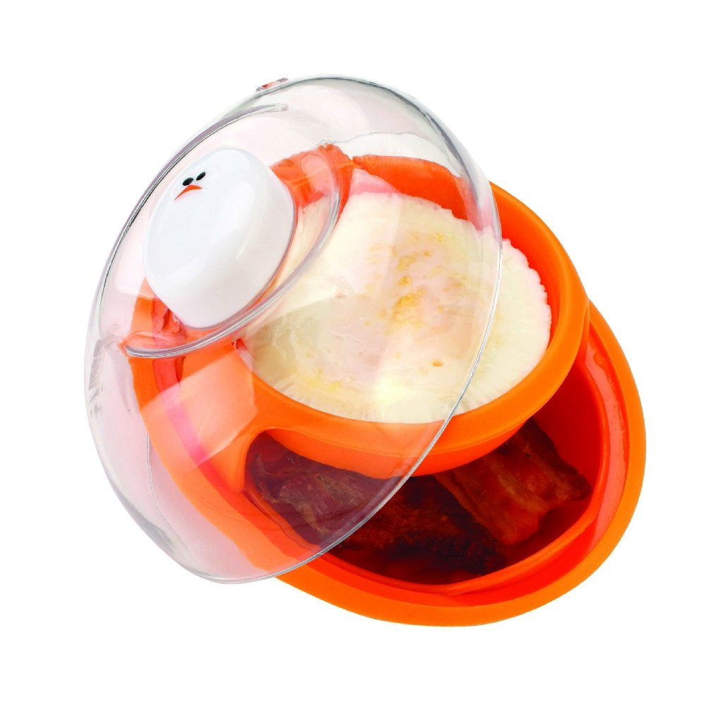 Compact Orange Microwave Bacon and Egg Cooker with Clear Lid