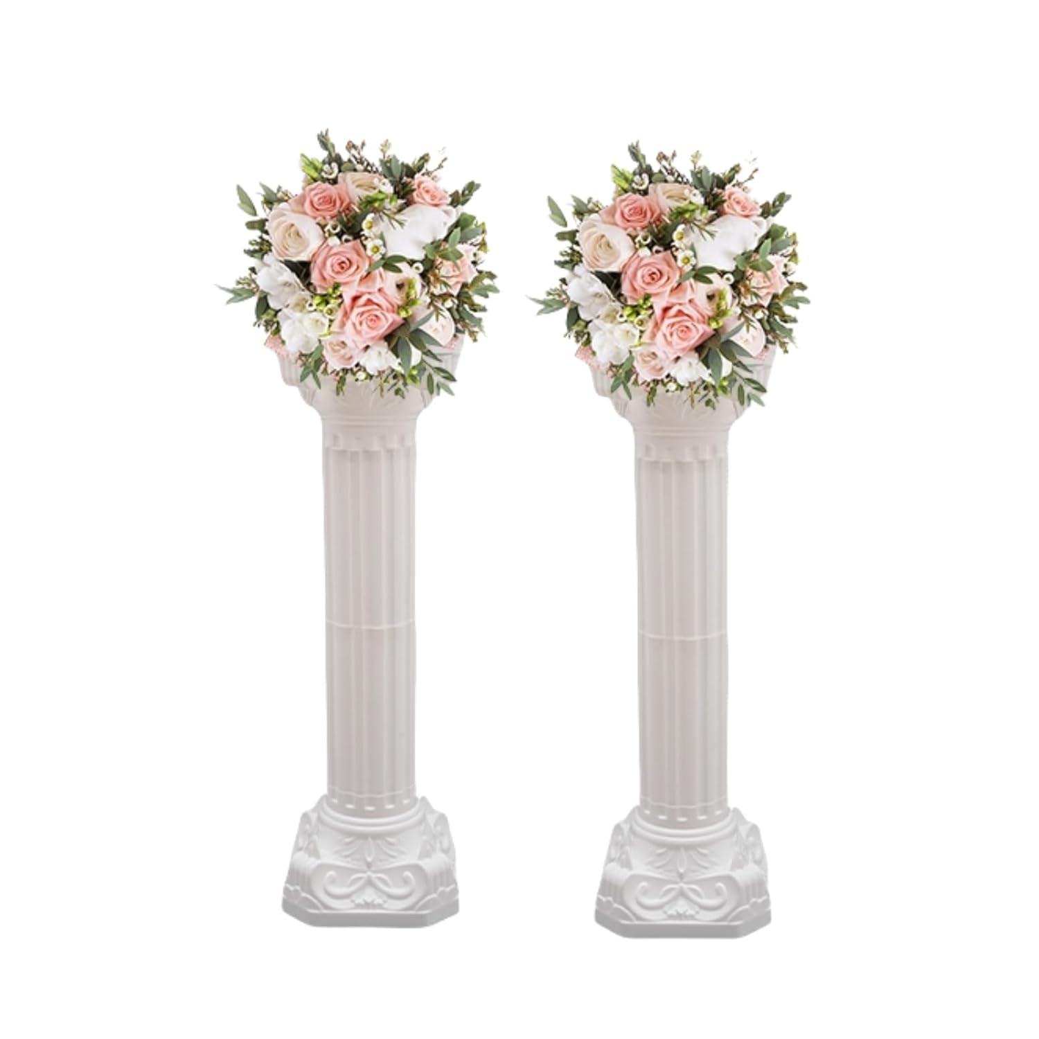 Roman Columns Plastic Wedding Stand Pillar Greek Statue Plant Stand Elegant Event Party Decorative Pedestal Flower Pot Holder Decor (4Pcs, 11.81x35.43 Inch)
