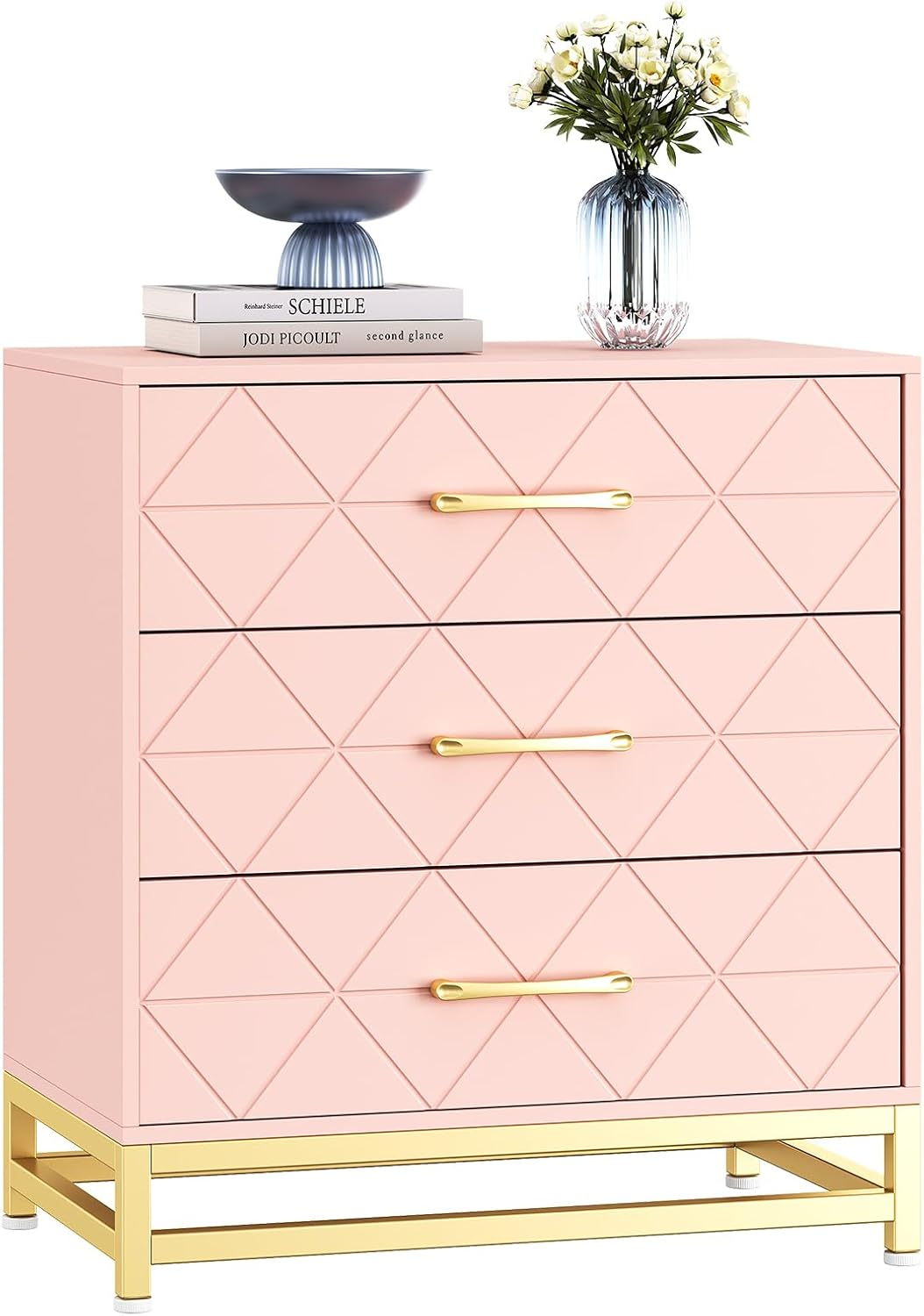 Yesurprise 6 Drawers Dresser for Bedroom TV Stand Dressers Chest of Drawers for Living Room Hallway Entryway Pink