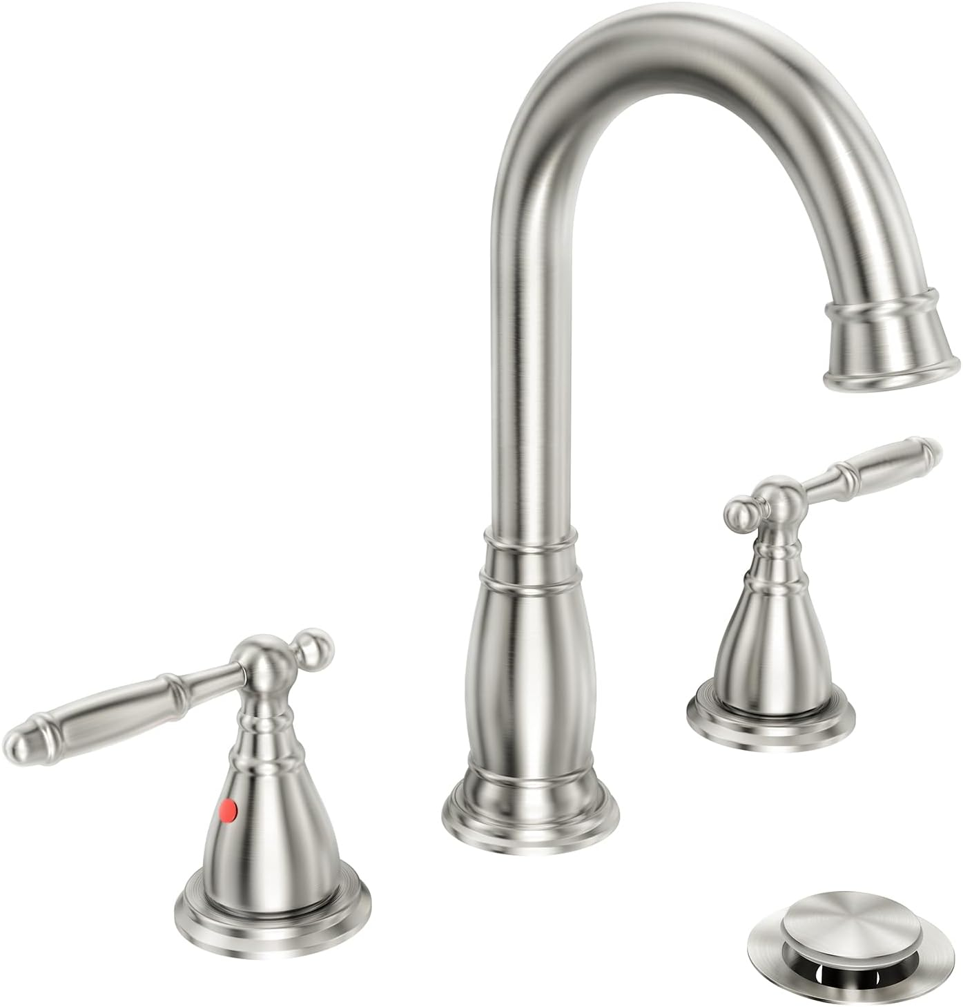 Phiestina 3-Hole 8 inch 2-Handle Brushed Nickel Widespread Bathroom Faucets with Valve and Metal Pop-Up Drain Assembly, WF017-4-BN