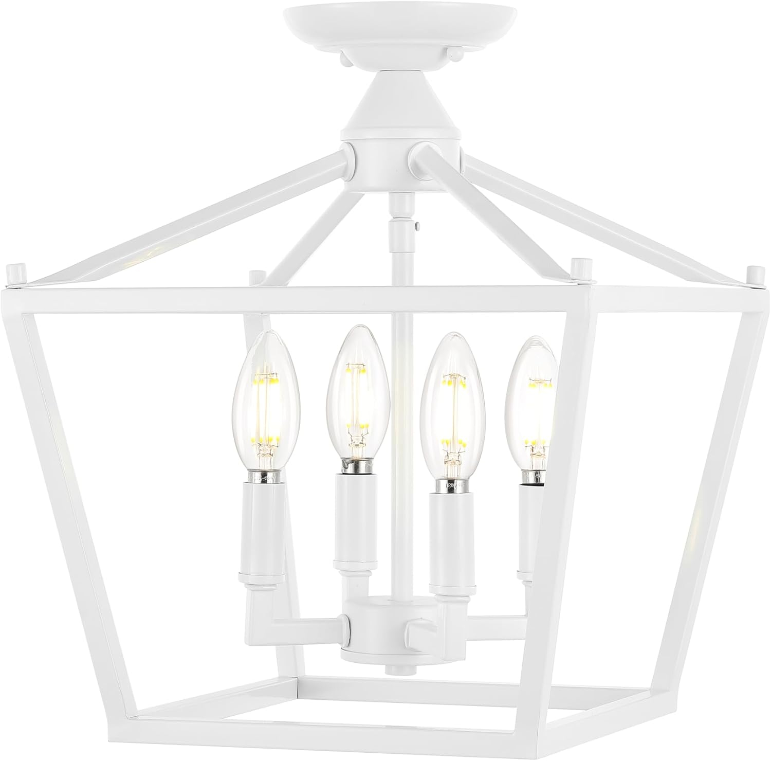 Plains Mini Lantern 12 in. 4-Light Iron Modern Farmhouse LED Flush Mount, White