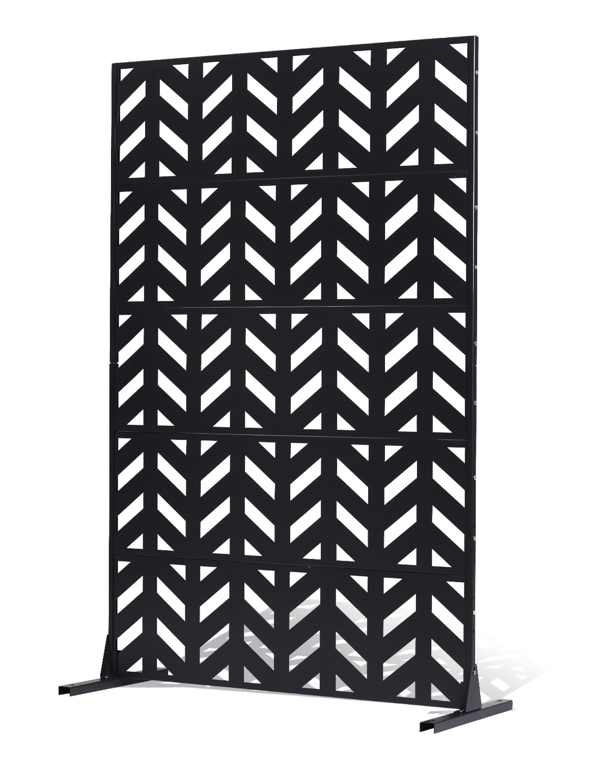 VEVOR Metal Privacy Screen, 47" W x 72" H, Outdoor Privacy Screens 5-Panel, Freestanding Outdoor Divider with Stand, Decorative Garden Steel Privacy Fence for Balcony Patio Indoor Room Black