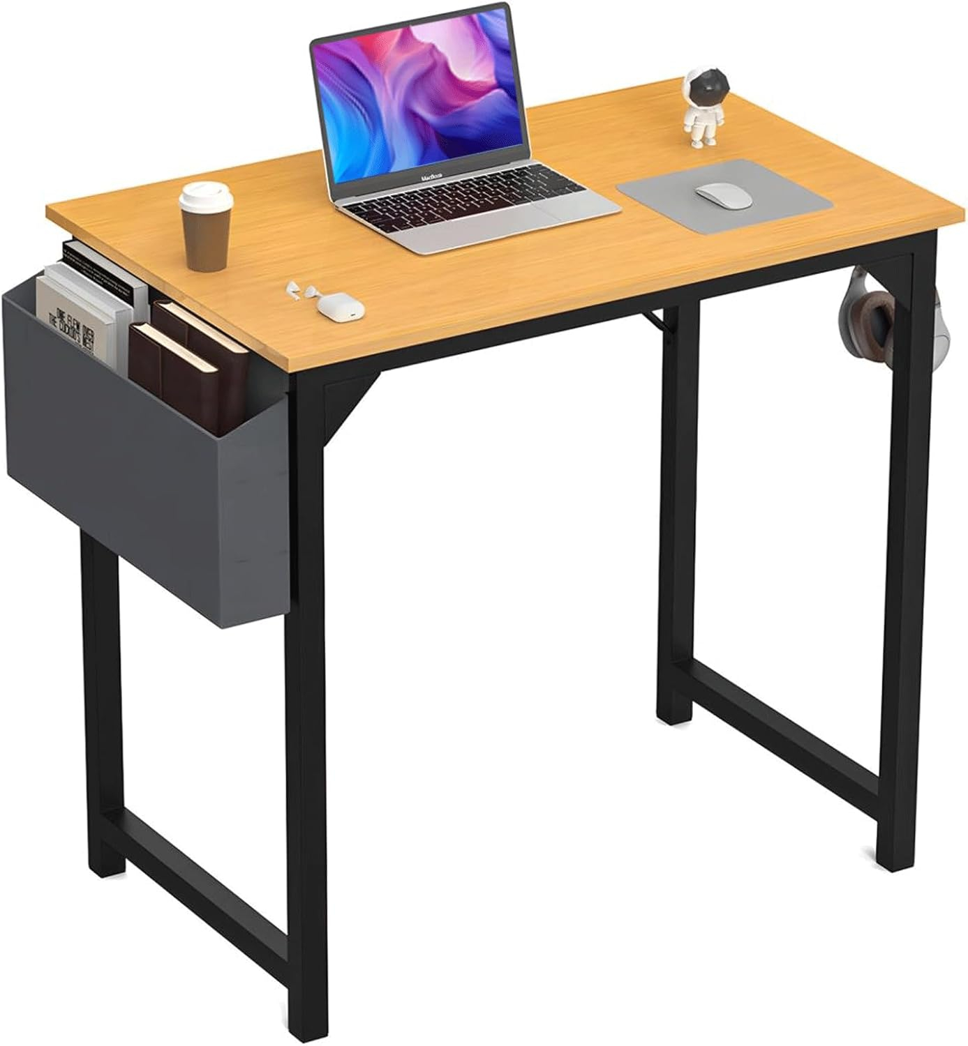47 Inch Desk Office with Storage, Modern Simple Style Gaming Computer Table for Youth Student Adult, Metal and Wood Home Office Furniture, Nature