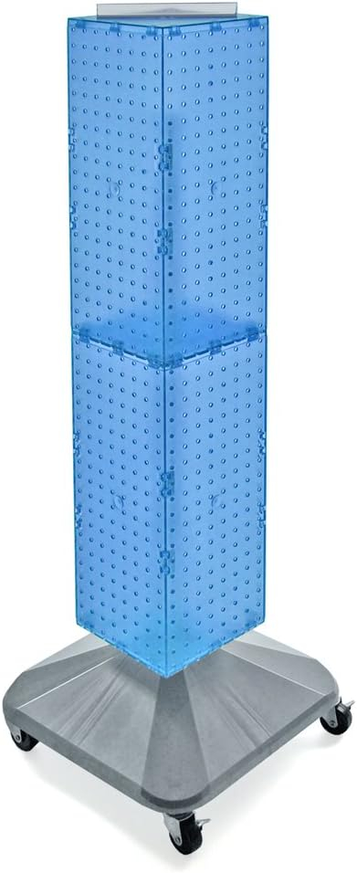 Azar 40"(H) x 8"(W) x 8"(D) 4-Sided Interlocking Pegboard Display Tower With Square Base Blue