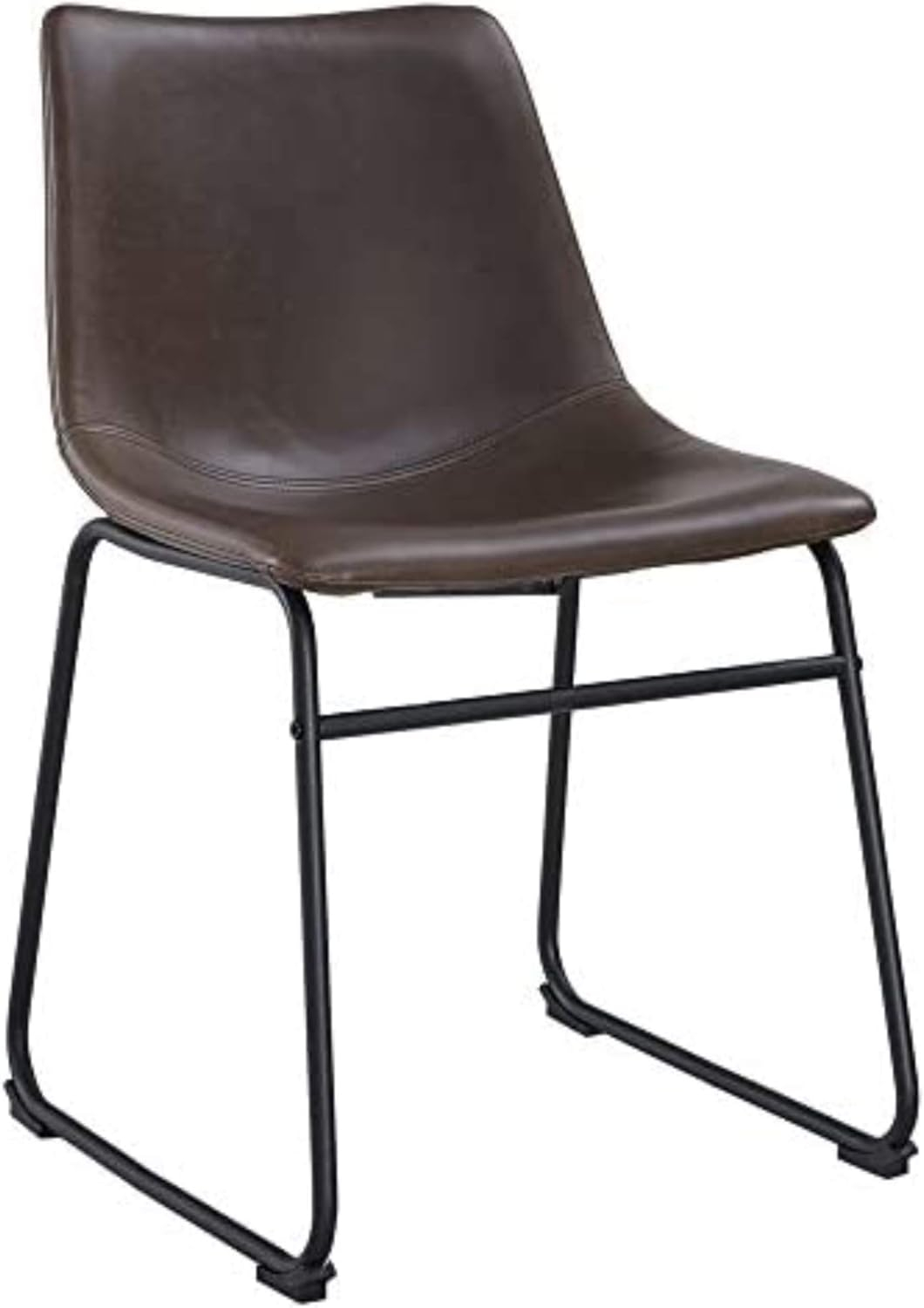 Walker Edison Full Back Faux Leather Dining Chair, Set of 2, Brown