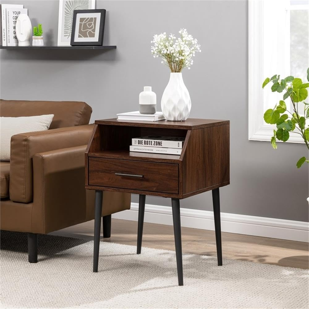 42" 2-Drawer Wood Coffee Table with Hairpin Legs - Dark Walnut/ Black