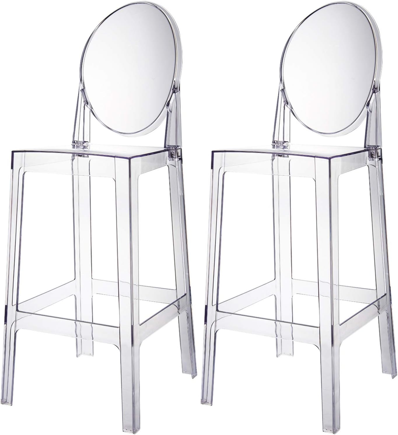 2xhome Set of 2 30" Seat Height Modern Contemporary Bar Stool with Oval Back Armless Polycarbonate Transparent Clear