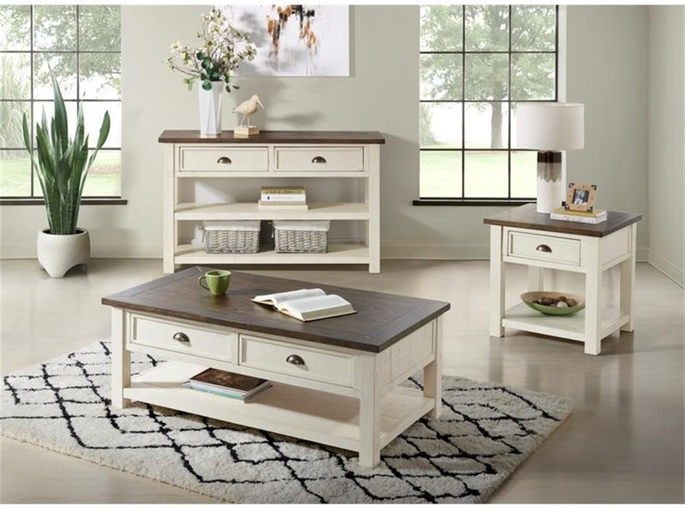 Martin Svensson Home Monterey 50" Coffee Table, Cream White and Brown