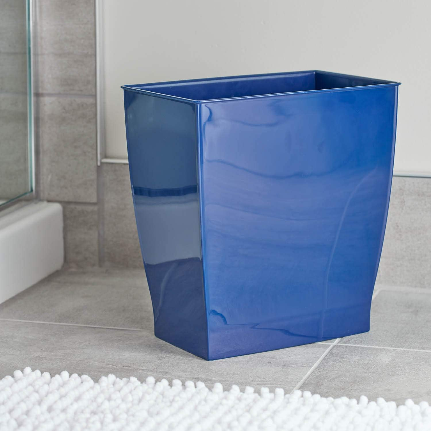 InterDesign Mono Plastic Wastebasket Trash Can - Rectangular, 11L, Navy