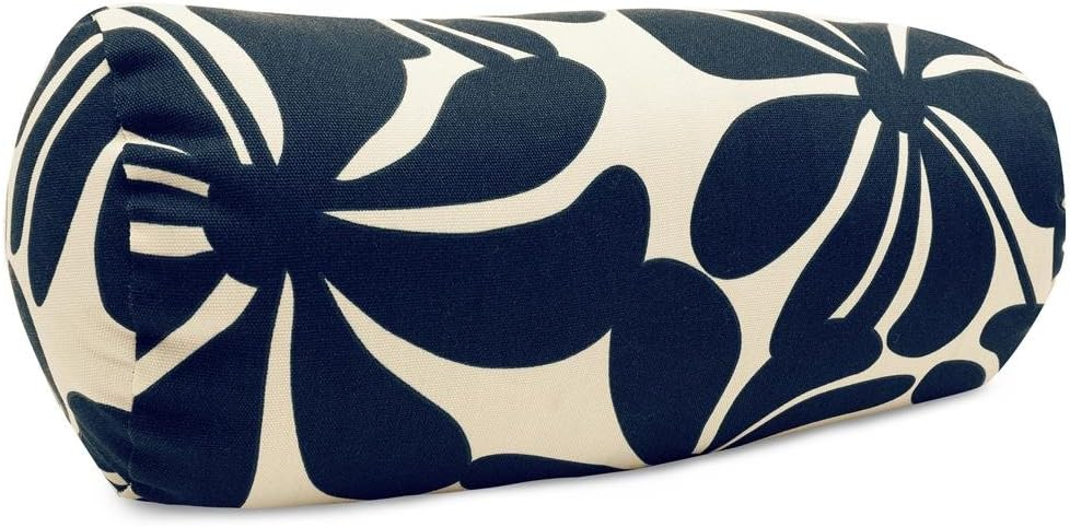 Majestic Home Goods Indoor Outdoor Navy Plantation Round Bolster Decorative Throw Pillow 18.5 in L x 8 in W x 8 in H