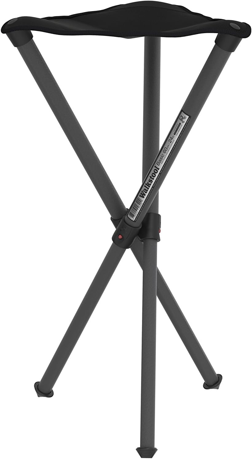 Walkstool - Basic Model - Black Color - 3 Legged Folding Stool in Aluminium - Height 24" - Maximum Load 330 to 385 Lbs - Made in Sweden