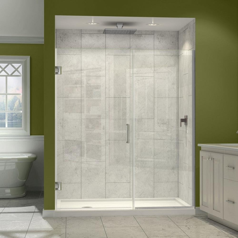 Unidoor Plus Frameless Clear Glass Hinged Shower Door with Black Hardware