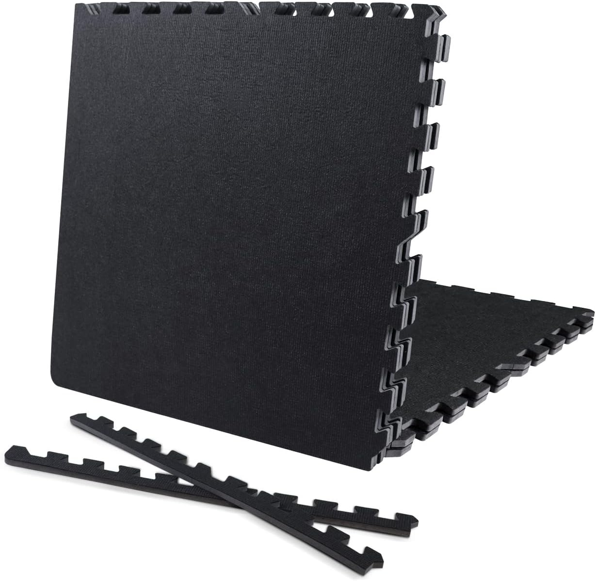 Black Carpet Texture Top 24 in. x 24 in. x 12 mm Interlocking Tiles for Home Gym Kids Room and Living Room (24 sq. ft.)