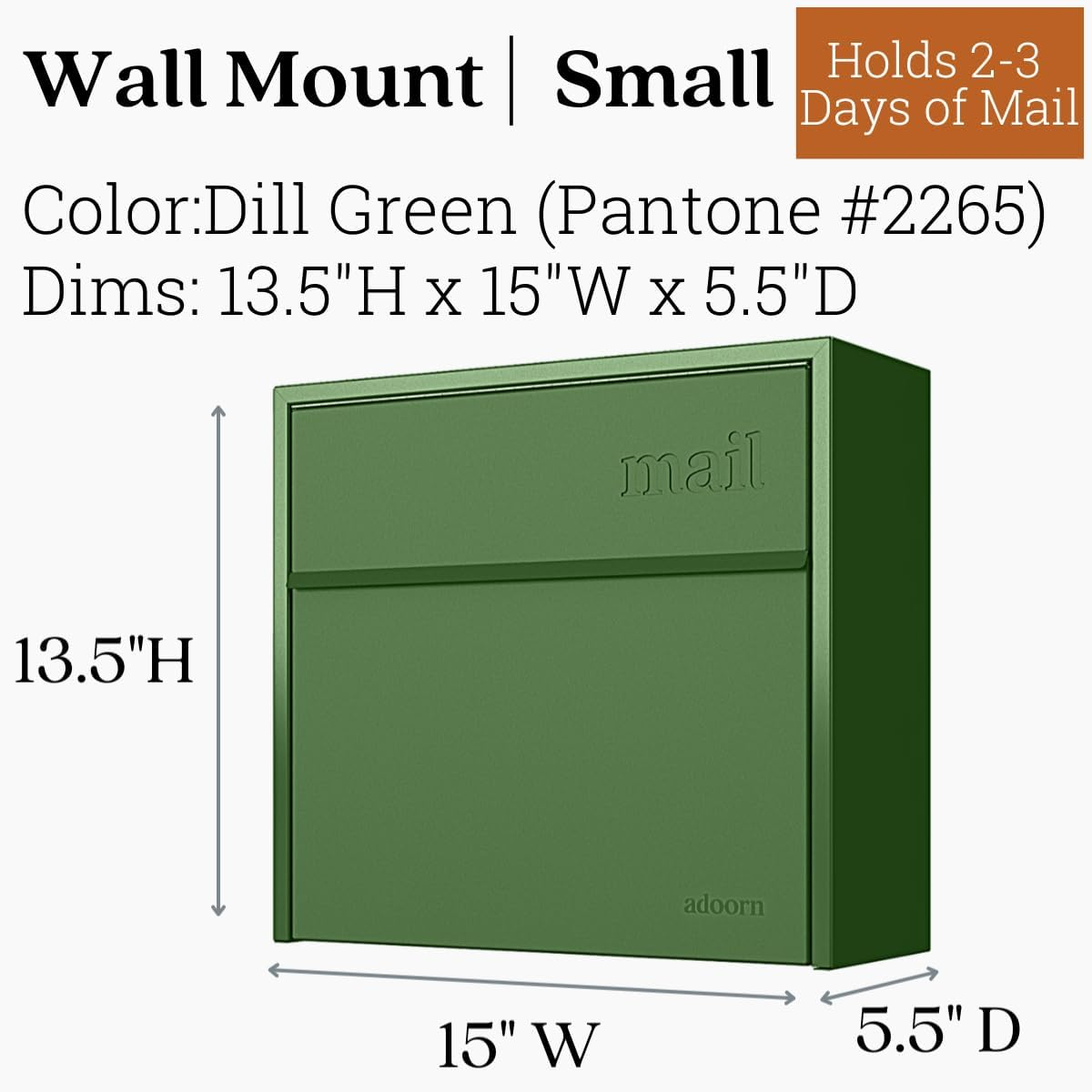 Wall Mount Mailbox - Small, Anti-Theft Locking Mailbox, Weatherproof Mailboxes for Outside The House, 13.5" H x 15" L x 5.5" D (Dill Green)