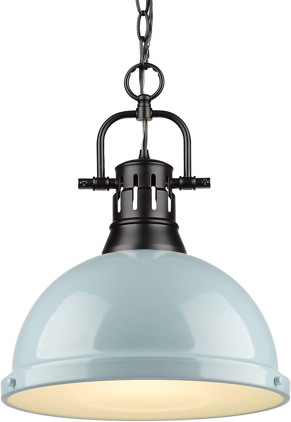 Golden Lighting Duncan 1-Light Large Pendant with Chain in Matte Black with Seafoam