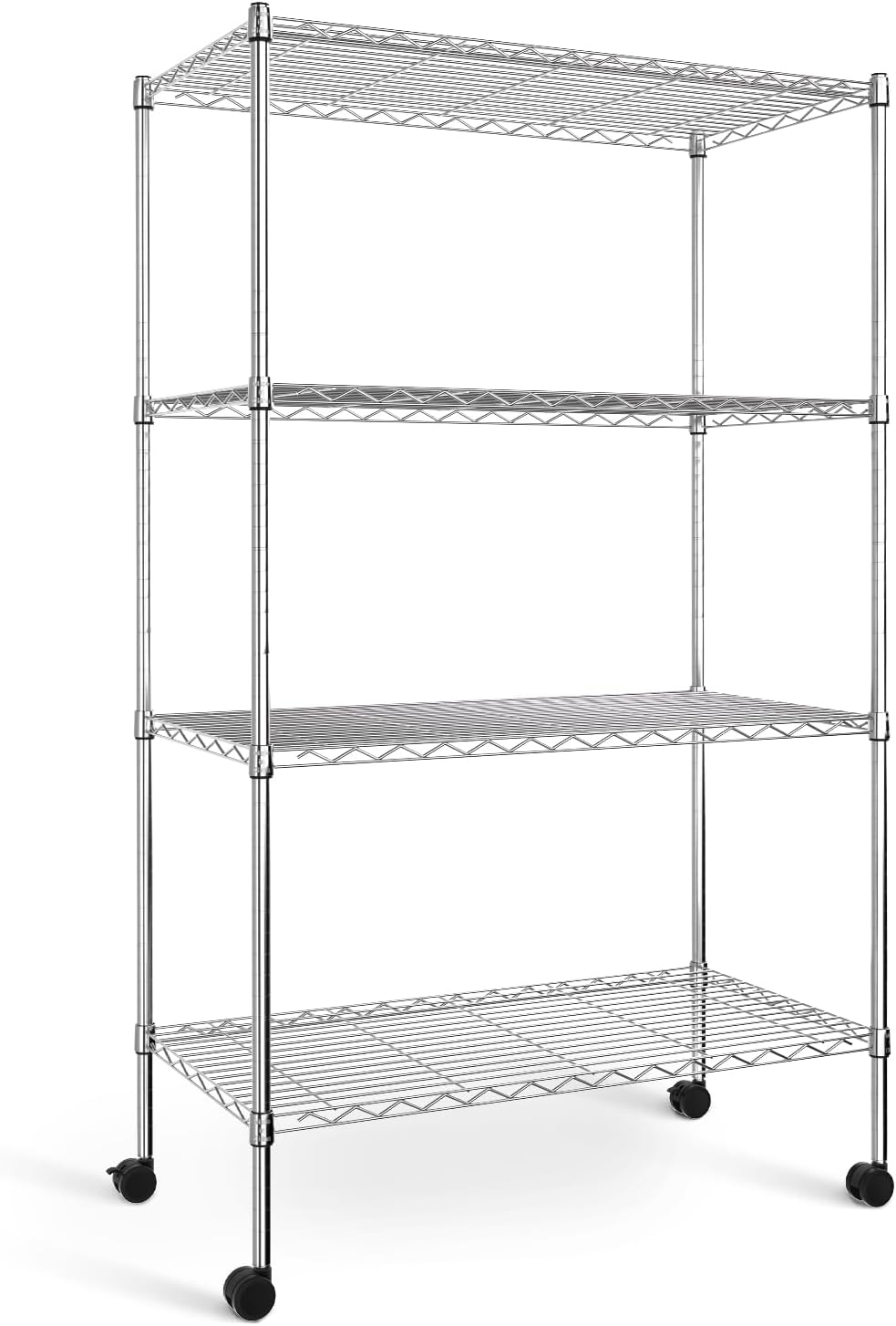Simple Deluxe Heavy Duty 4-Tier Shelving with Wheels, 35.43" W x 17.72" D x 61.02" H Adjustable Steel Organizer Wire Rack, 1400 Lbs Loading Capacity, Chrome