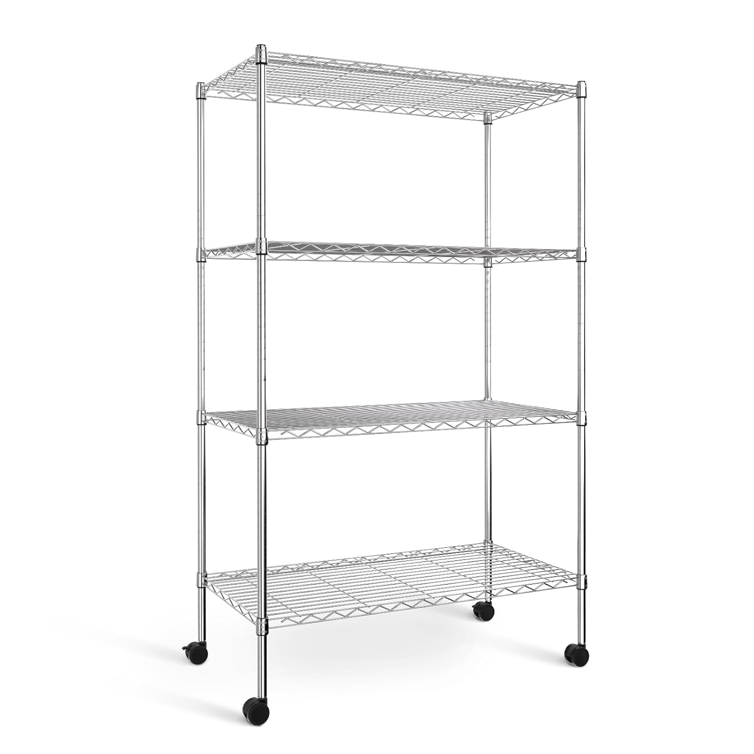 Simple Deluxe Heavy Duty 4-Tier Shelving with Wheels, 35.43" W x 17.72" D x 61.02" H Adjustable Steel Organizer Wire Rack, 1400 Lbs Loading Capacity, Chrome