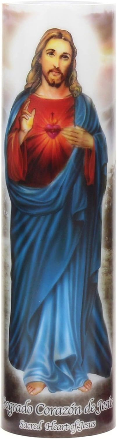 Stonebriar Flameless LED 8" Multi-color Religious Prayer Pillar Candle with Automatic Timer