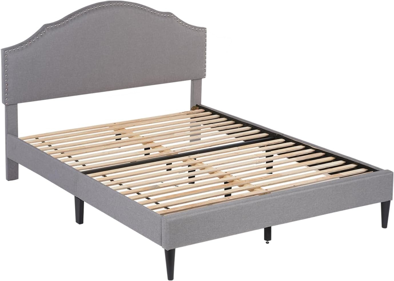 PayLessHere Upholstered Full Platform Bed Frame with Fabric Headboard and Wooden Slats Support, Fully Upholstered No Box Spring Needed Non-Slip and Noise-Free, Full