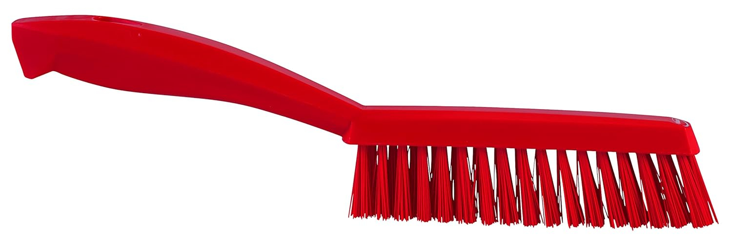 Red Stiff Bristle Hand Scrubbing Brush for Narrow Slots