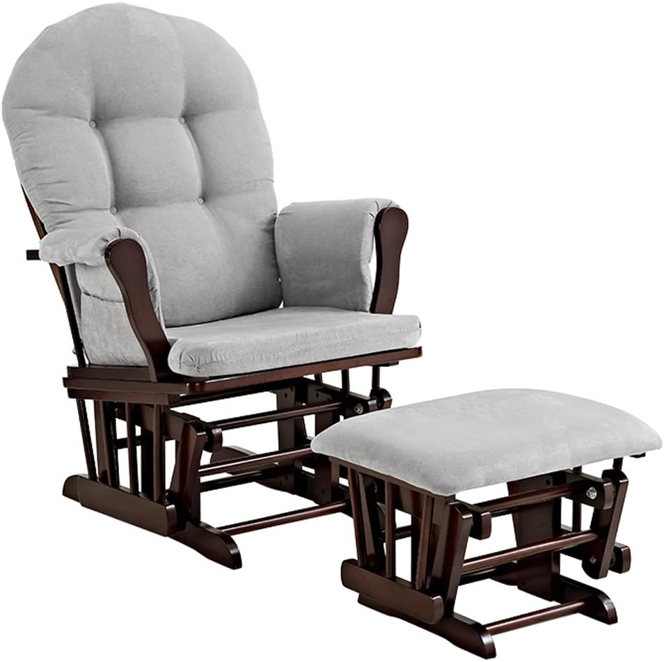 Angel Line Windsor Glider and Ottoman, Espresso Finish with Gray Cushions