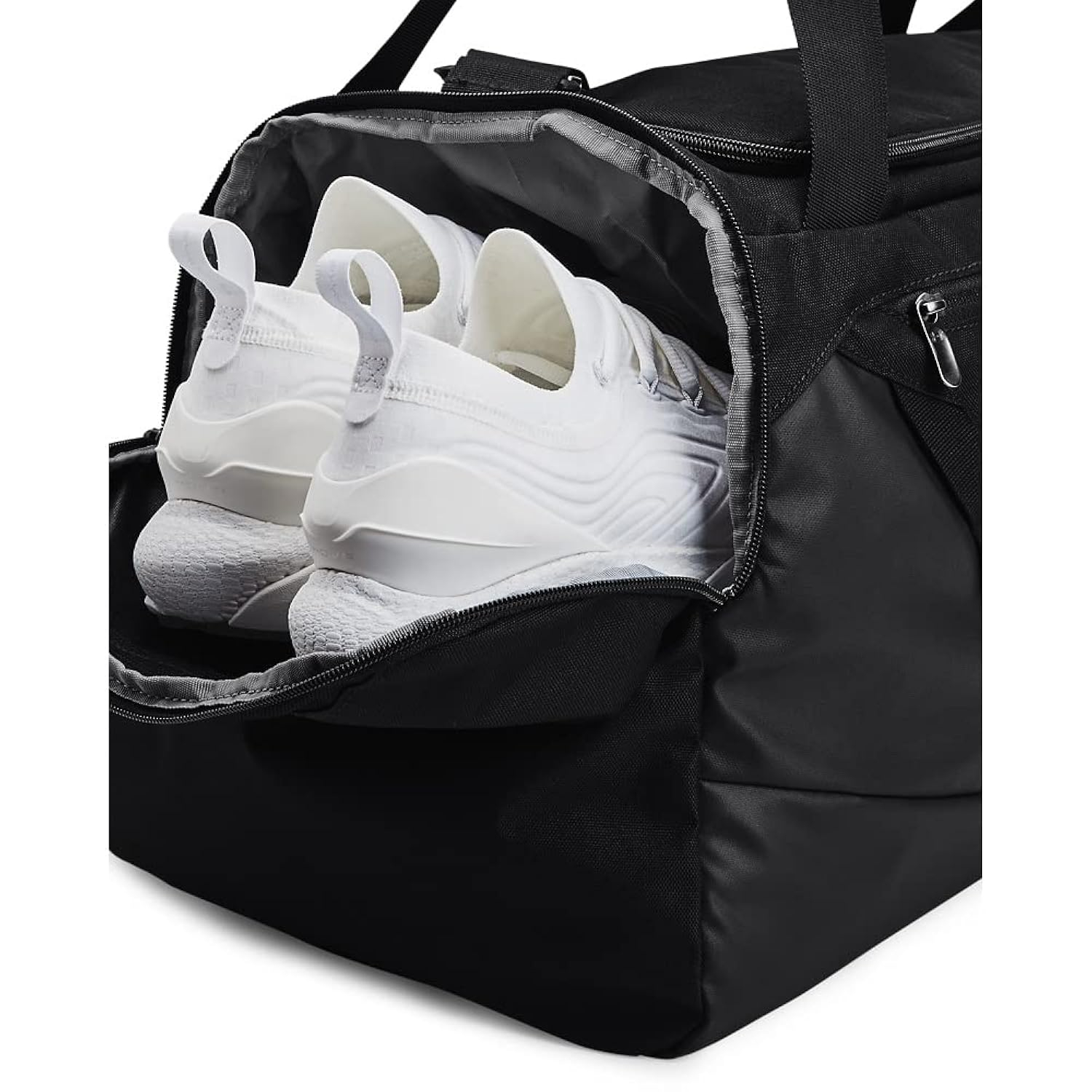 Universal Black Polyester Duffle Bag with Metallic Silver Accents