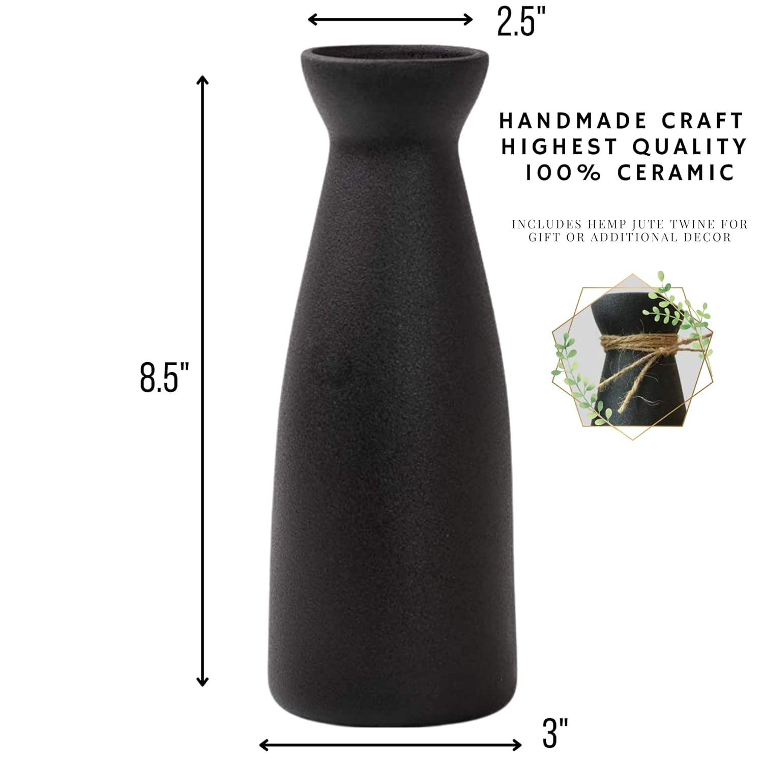 W.Z WOODZIA Black Ceramic Vase for Pampas Grass, Modern Boho Home Decor Style, Perfect for Decorative Dried Flowers or Dining Table Centerpieces [Pampass Not Included] (Black), WZ-2