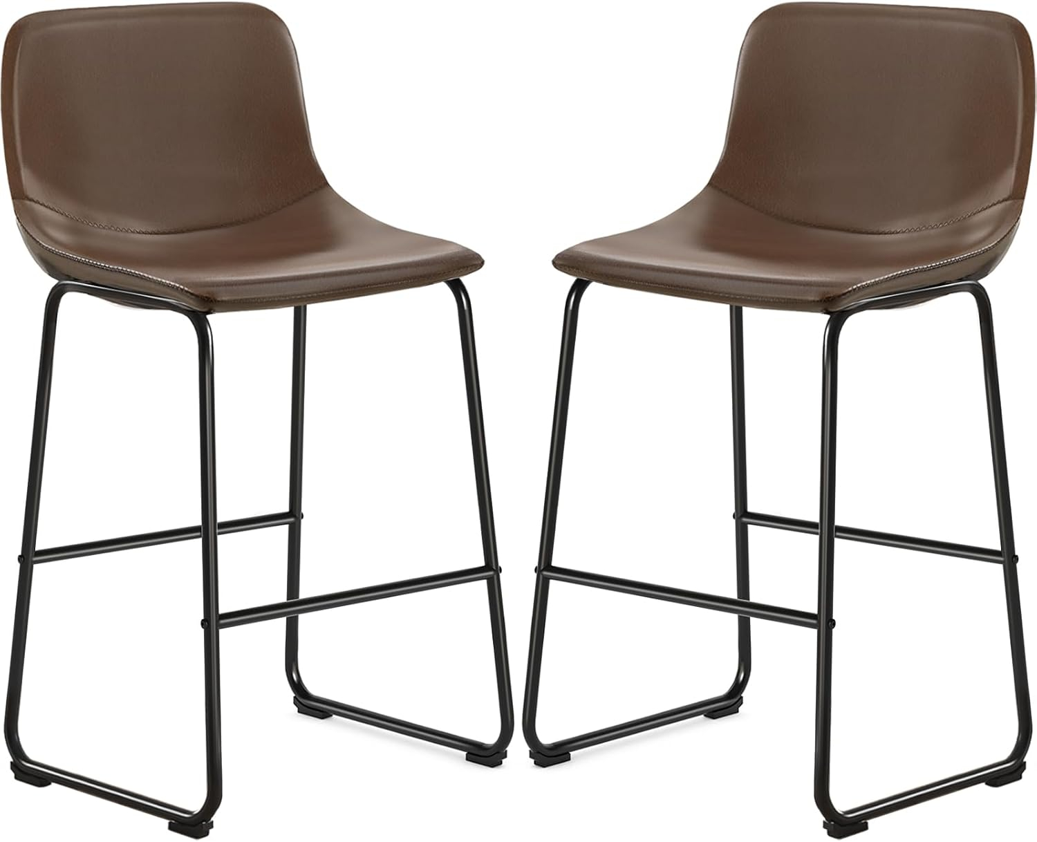 Killeryuki PU Leather Bar Stools with Back and Footrest Set of 2 Brown Modern Bar Stool Chair Height for Pub Coffee Home Dinning Kitchen