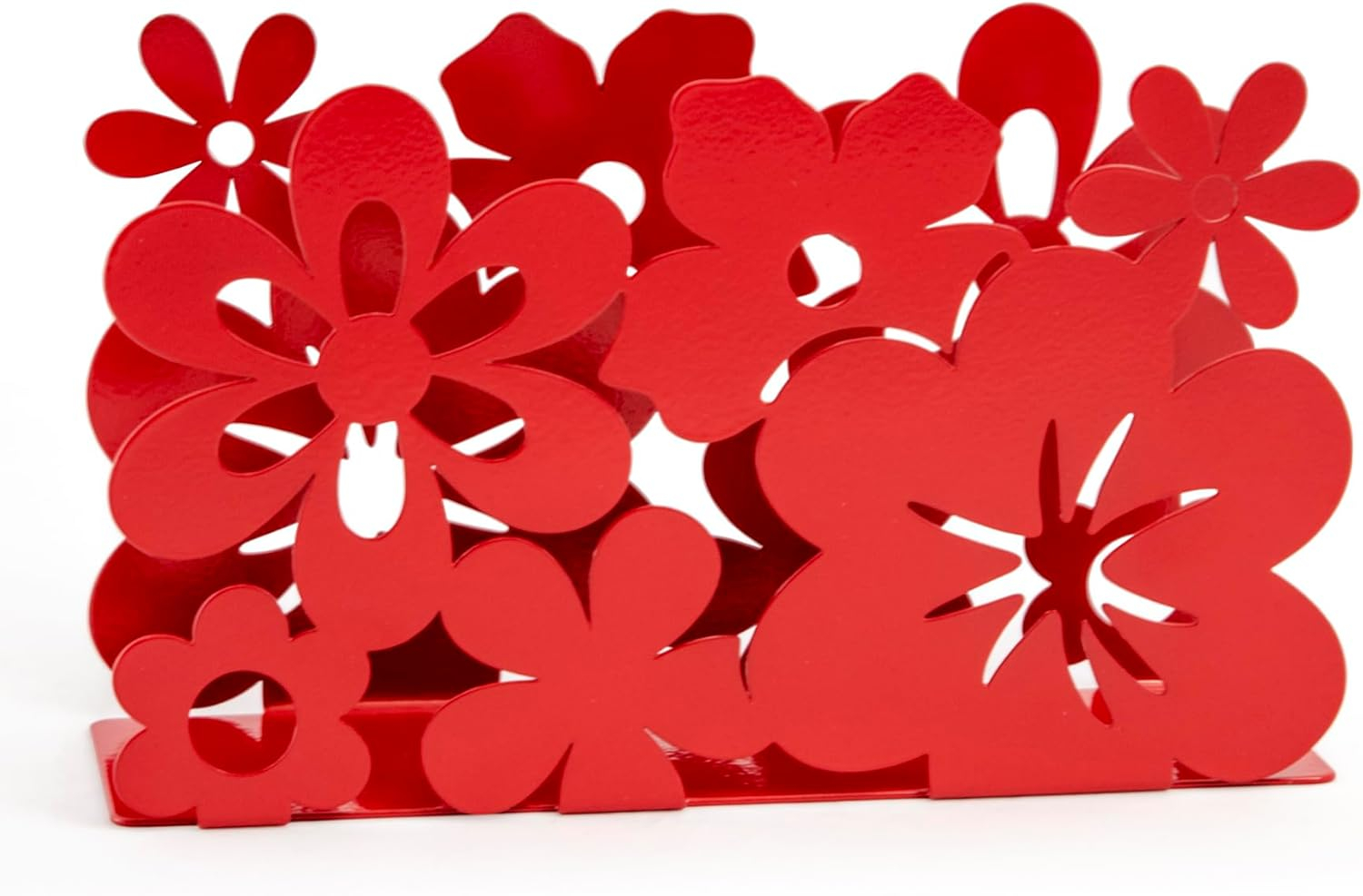 Mango Steam Metal Tabletop Napkin & Letter Holder Flower, Red (6" L x 1.75" W x 4" H)