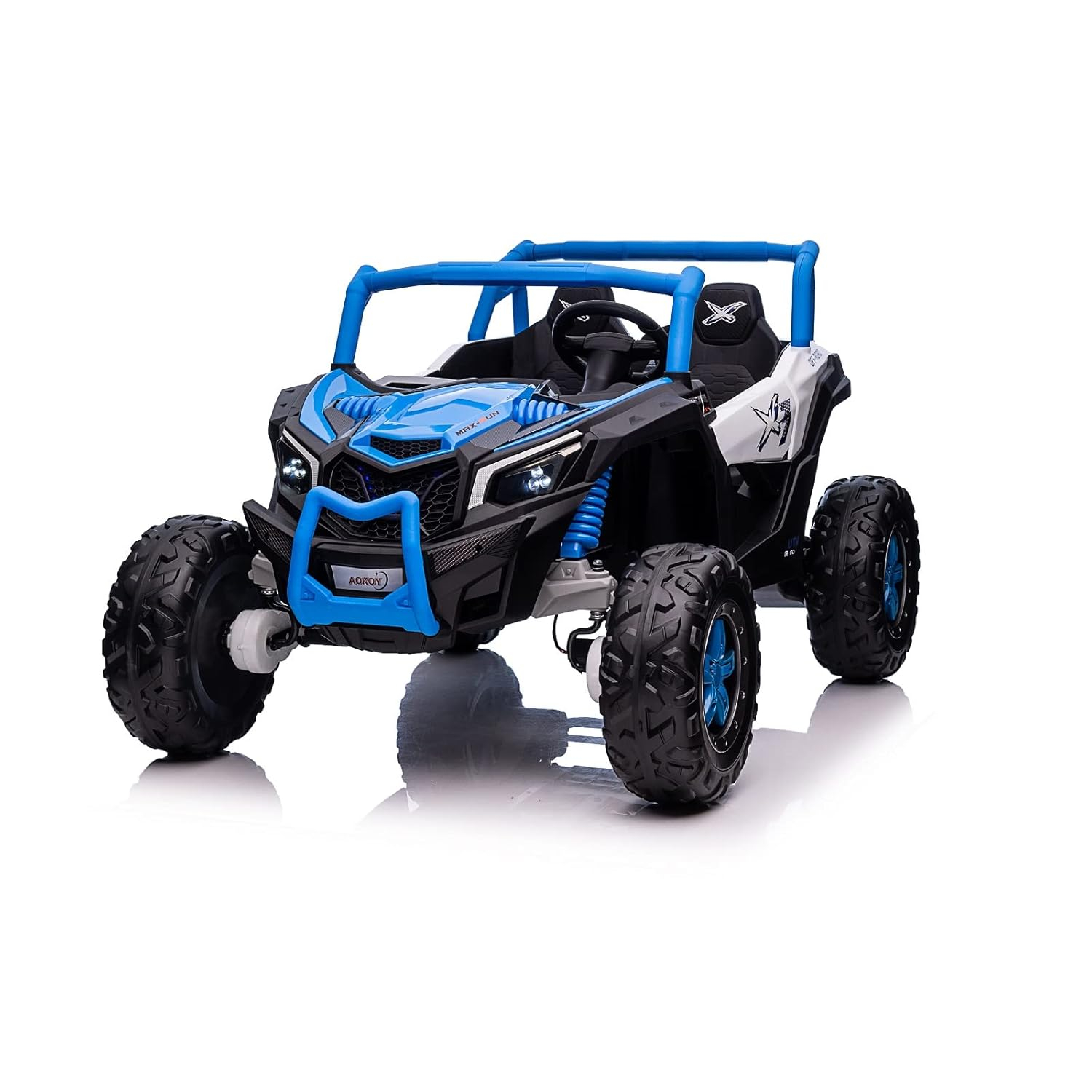Track 7 24V Ride on UTV, 2-Seater Ride on Car with Remote Control, Music, 2 Speed, Key Start, 4x4 Ride on Off-Road Truck, Blue