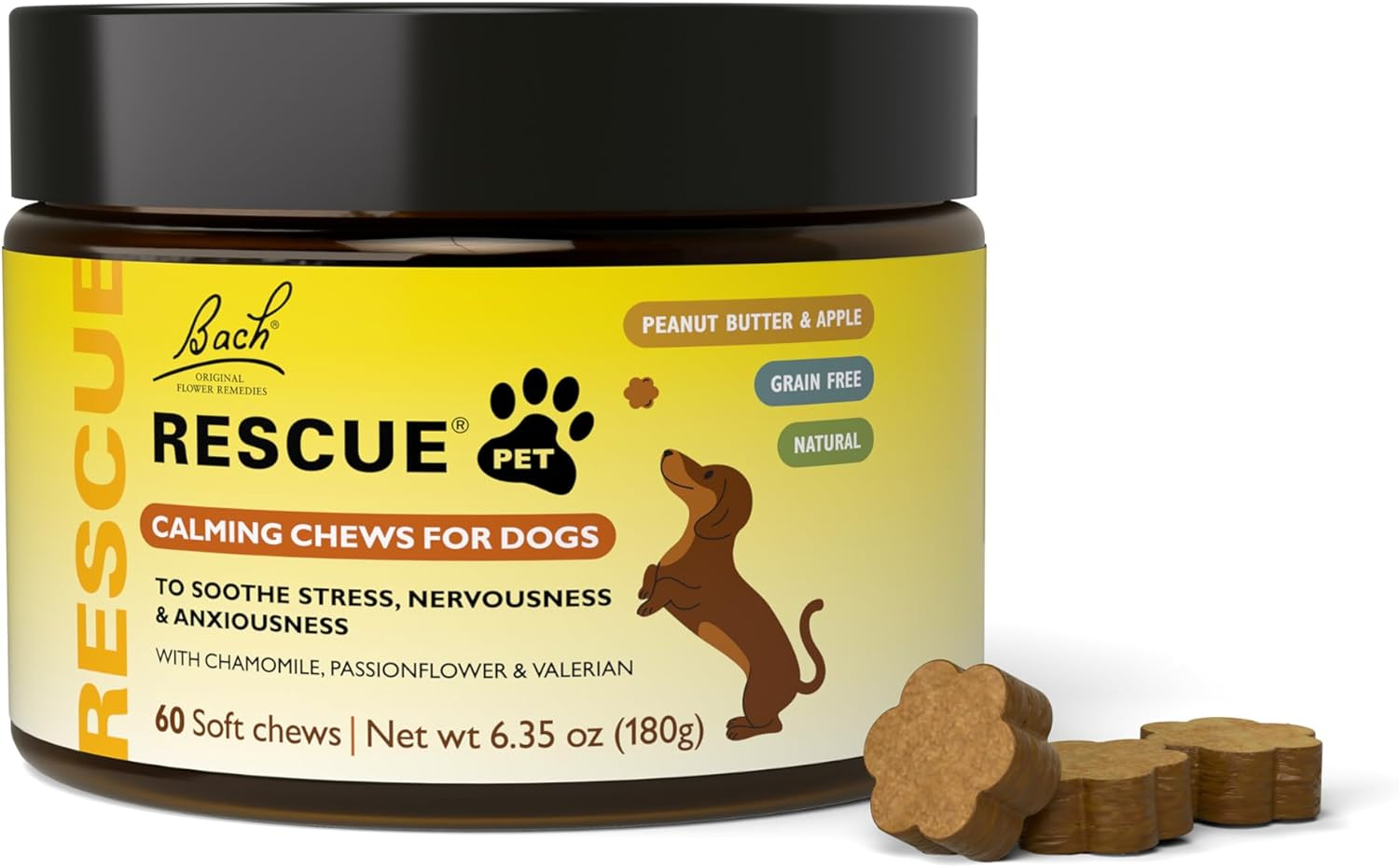 Bach RESCUE Pet Calming Chews for Dogs, 60 Soft Chews