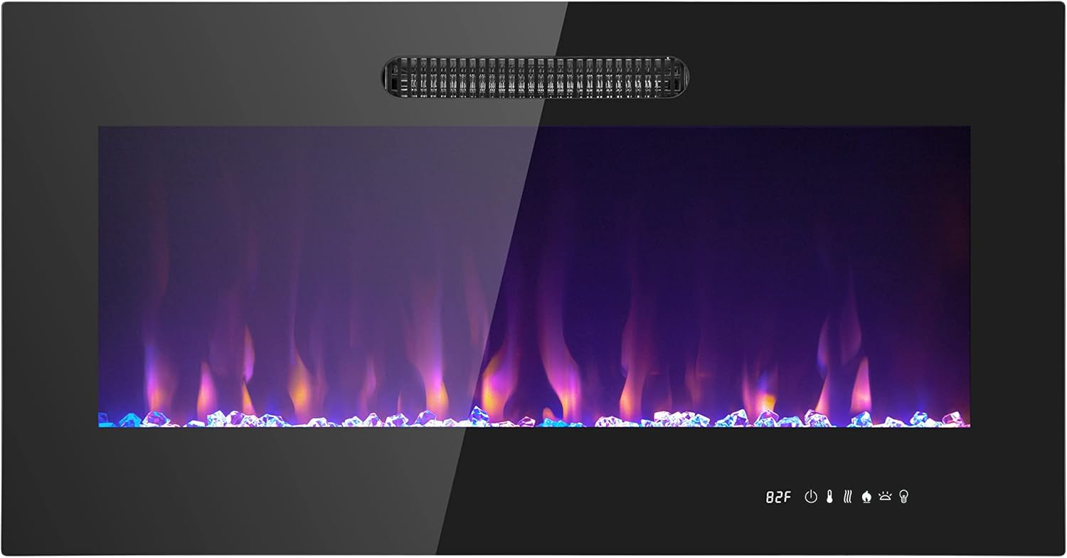 Prominence Home 36x19" Electric Remote Controlled LED Wall Mount Fireplace with Adjustable Heat and Brightness Settings