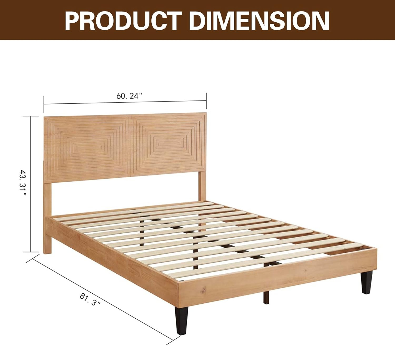 MUSEHOMEINC Queen Size Bed Frame with Adjustable Height Headboard,Mid Century Modern Wood Platform Bed,Mattress Foundation with Wooden Slat Support,No Box Spring Needed,Easy Assembly(Queen)
