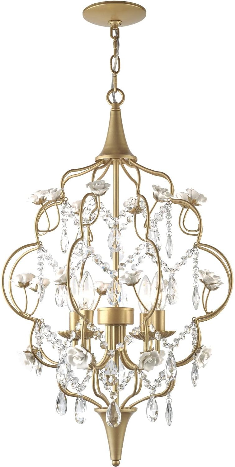 AF Lighting Floral 4-Light Chandelier with Cream Ceramic Roses