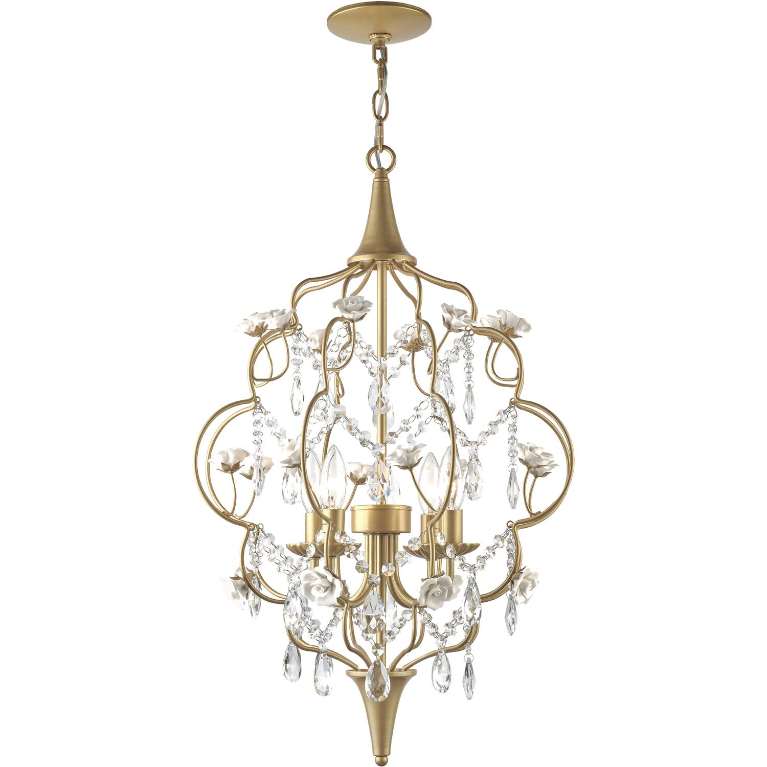 AF Lighting Floral 4-Light Chandelier with Cream Ceramic Roses