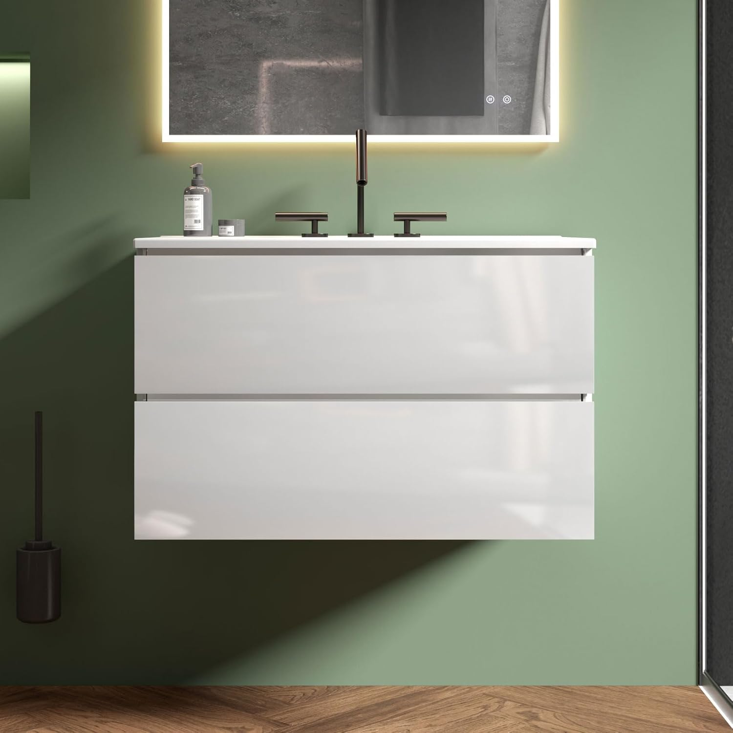 Little Tulip 30" Floating Bathroom Vanity with 3-Hole Ceramic Sink, Contemporary Bathroom Cabinet with 2 Drawers, White