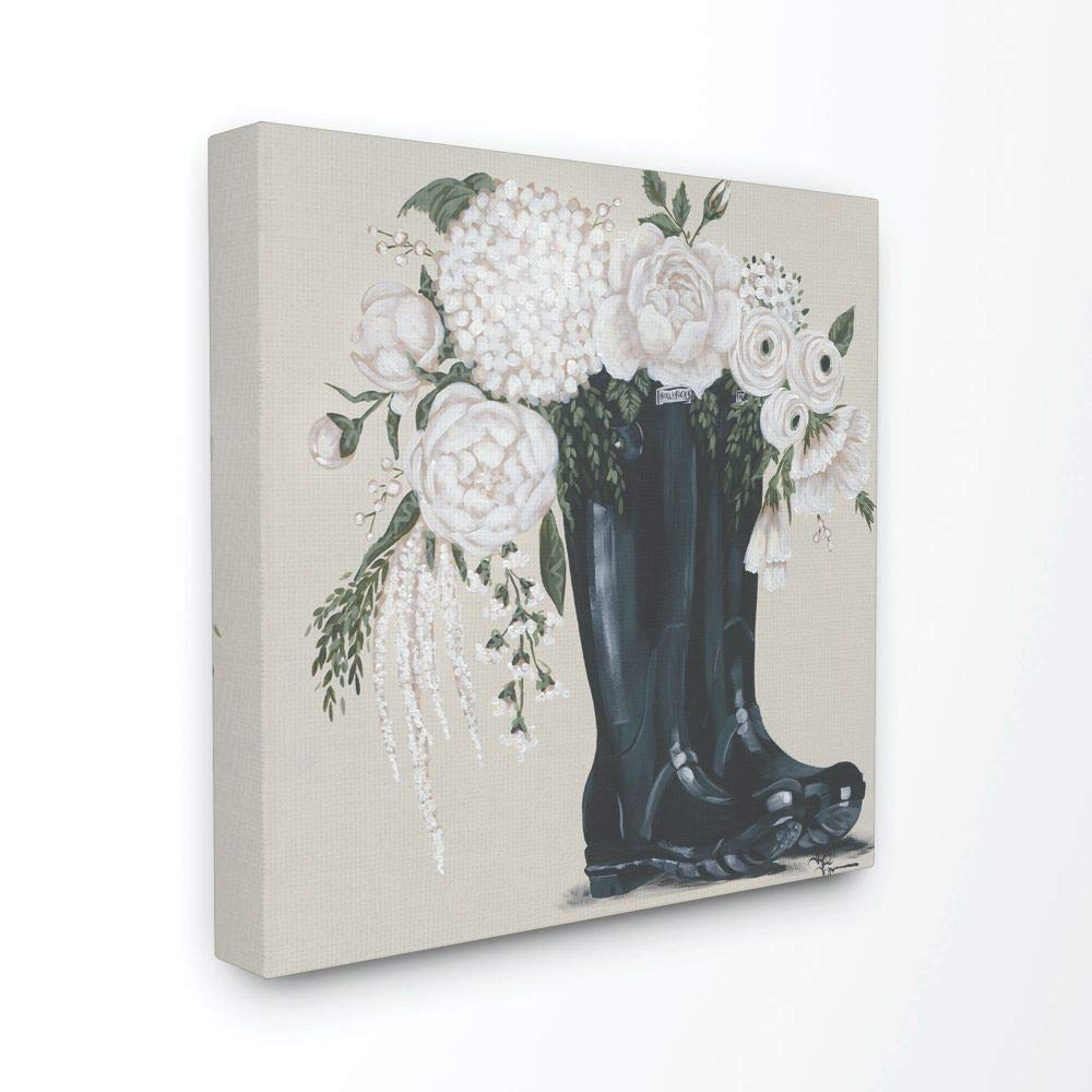 The Stupell Home Decor Collection White Flower Arrangement in Black Boots Painting Canvas Wall Art