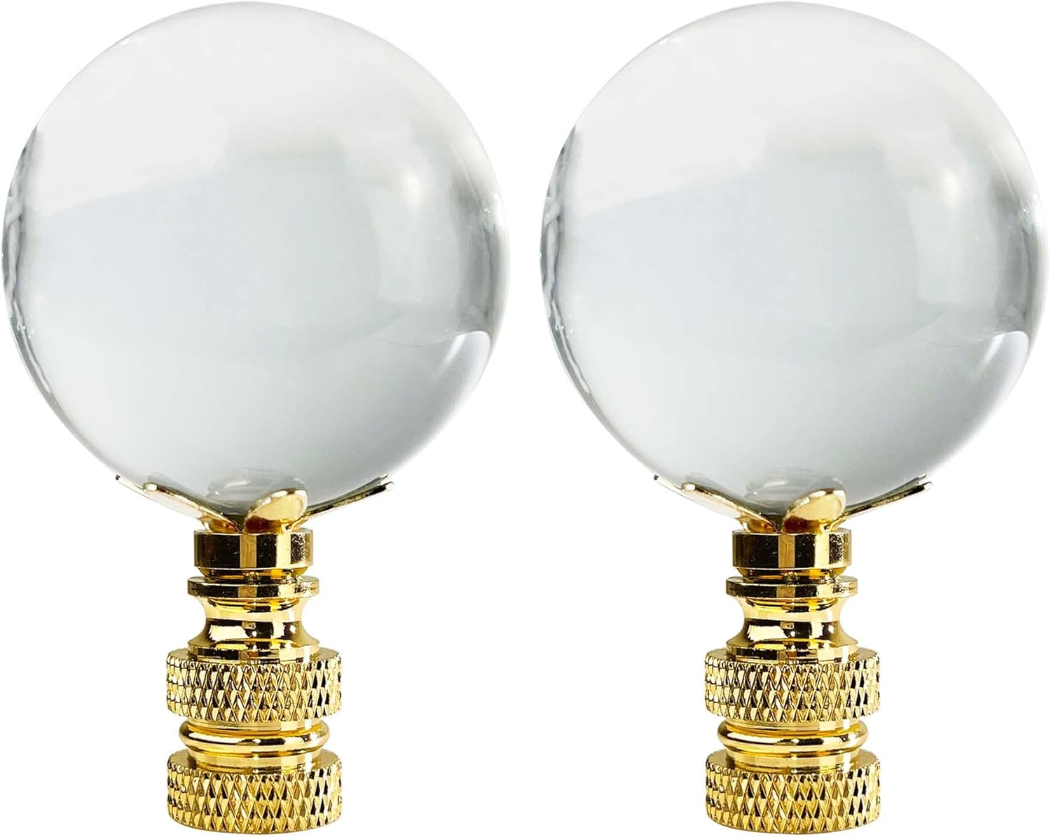 Royal Designs CCF-2016M-PB-2 Medium Clear Ball K9 Crystal Finial For Lamp Shade With Polished Brass Base, Set of 2