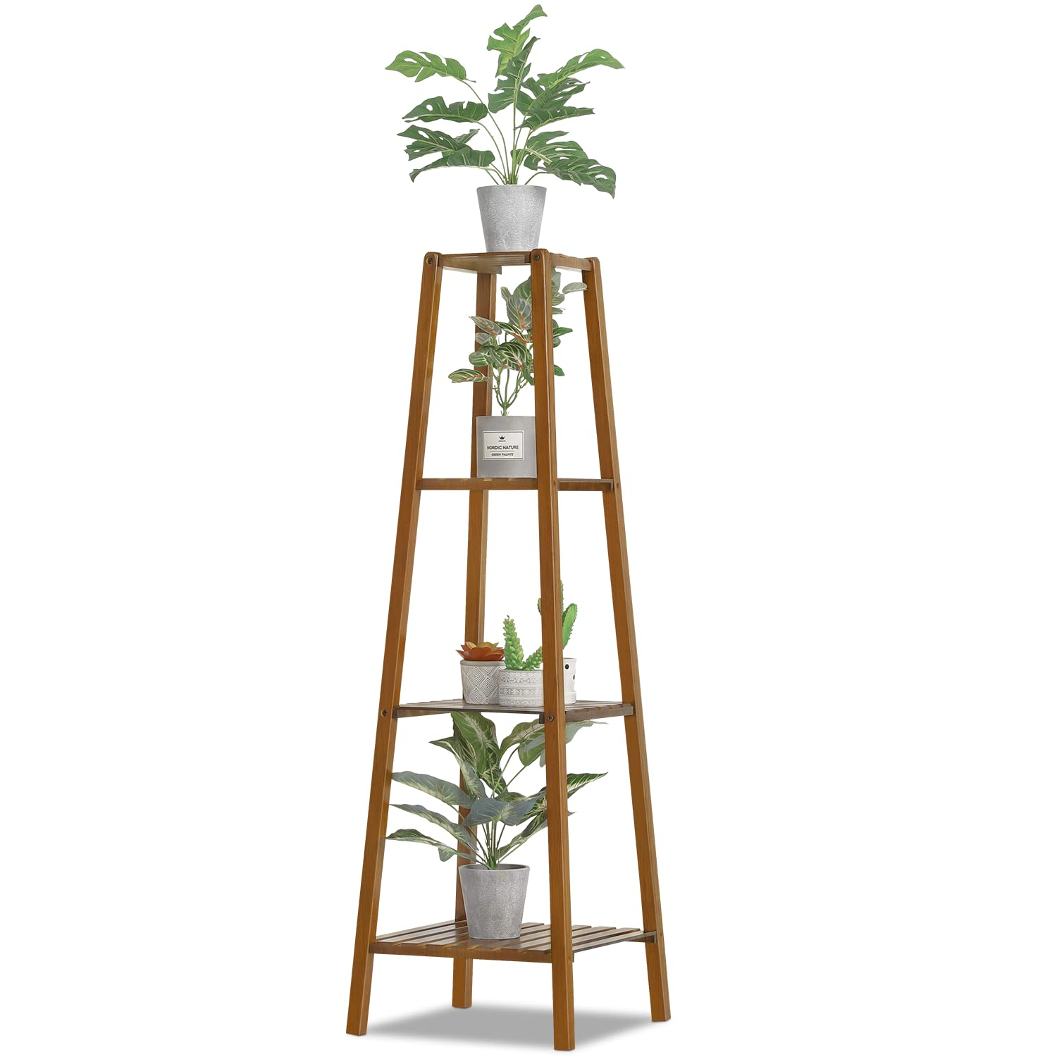 Magshion Bamboo 4 Tier Tall Plant Stand Pot Holder Small Space Table
