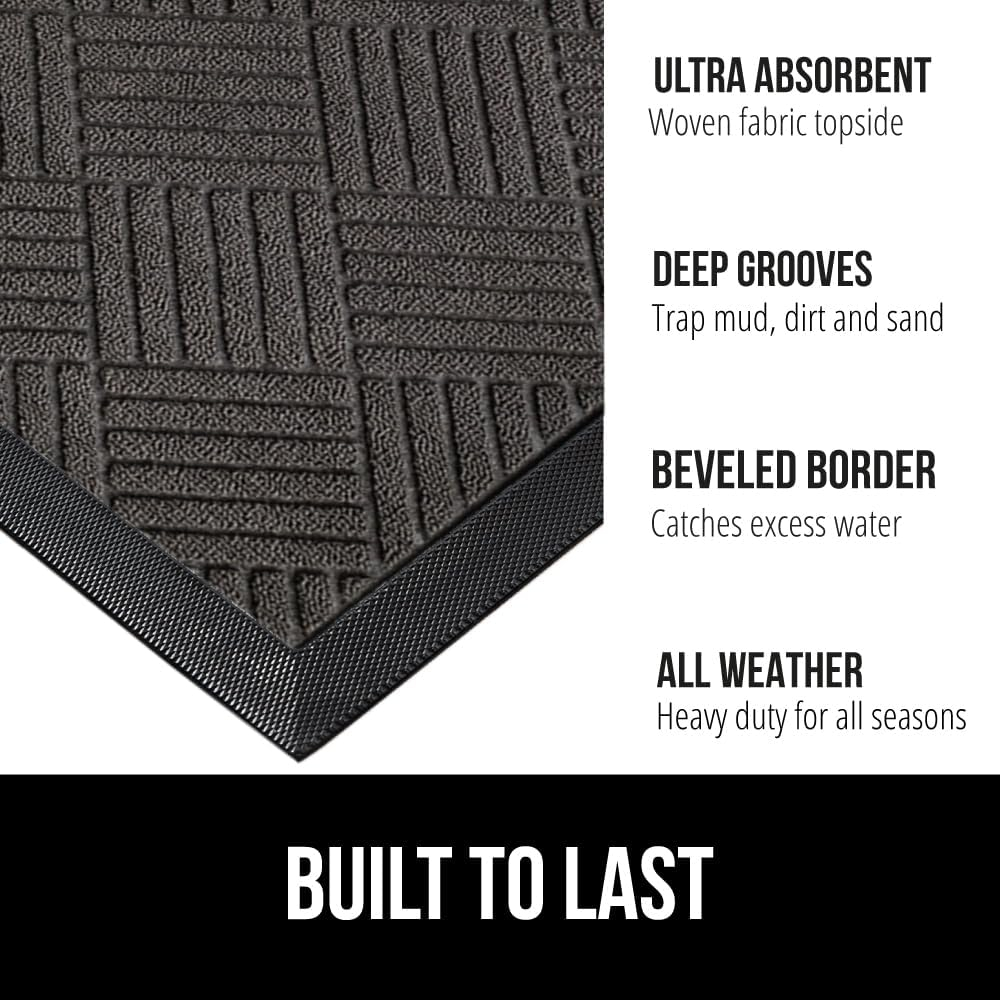 GORILLA GRIP 100% Waterproof All-Season WeatherMax Doormat, 23x35, Durable Natural Rubber, Stain and Fade Resistant, Low Profile, Indoor Outdoor Door Mats, Easy Clean Patio Entrance Mat, Gray Diamond