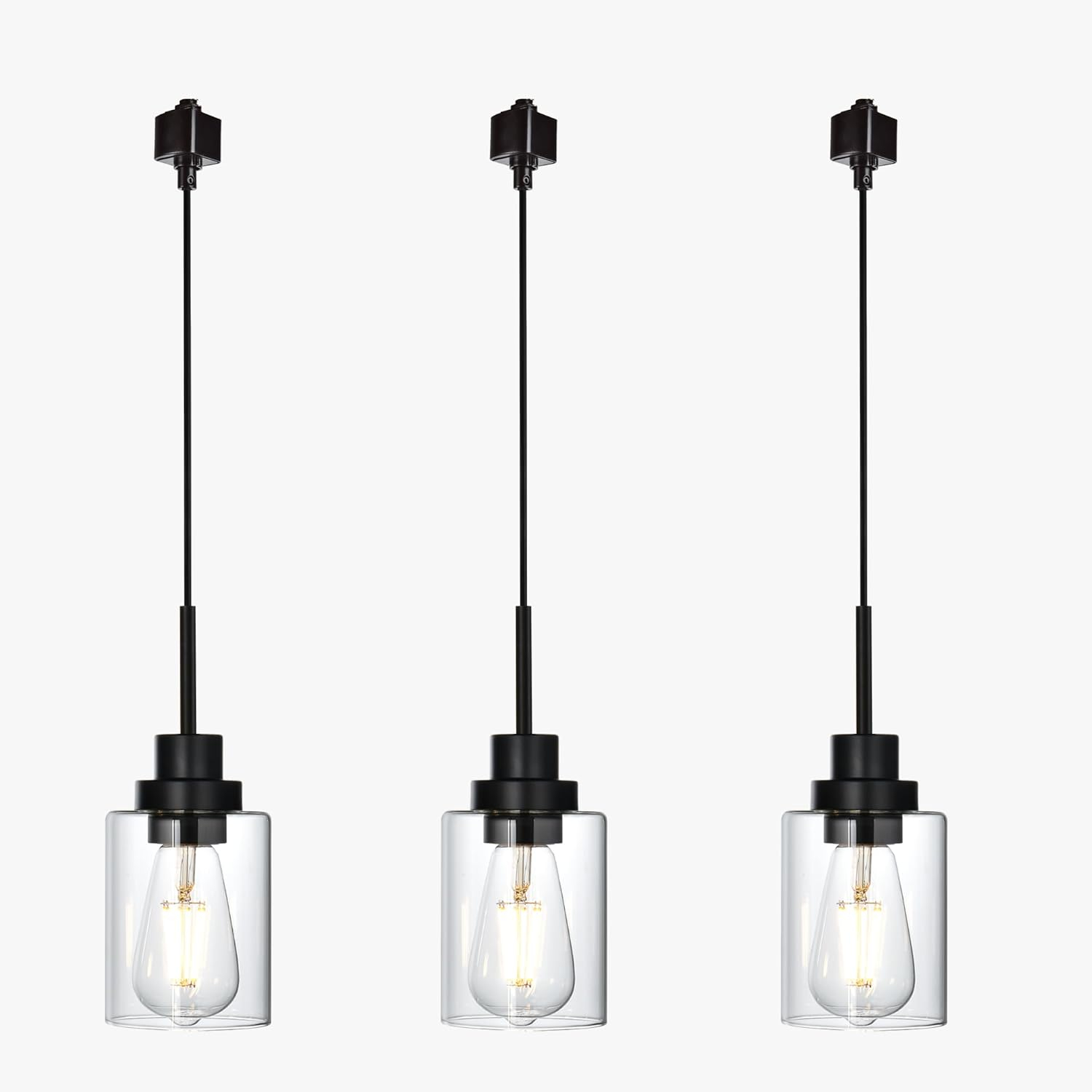 3-Pack H Type Track Lighting Pendants, Ceiling Track Hanging Light Fixture with Hand-Woven Rattan Shade, H-Type Tracking Boho Pendant Lighting Fixtures for Kitchen Island Dining Room, E26 Base