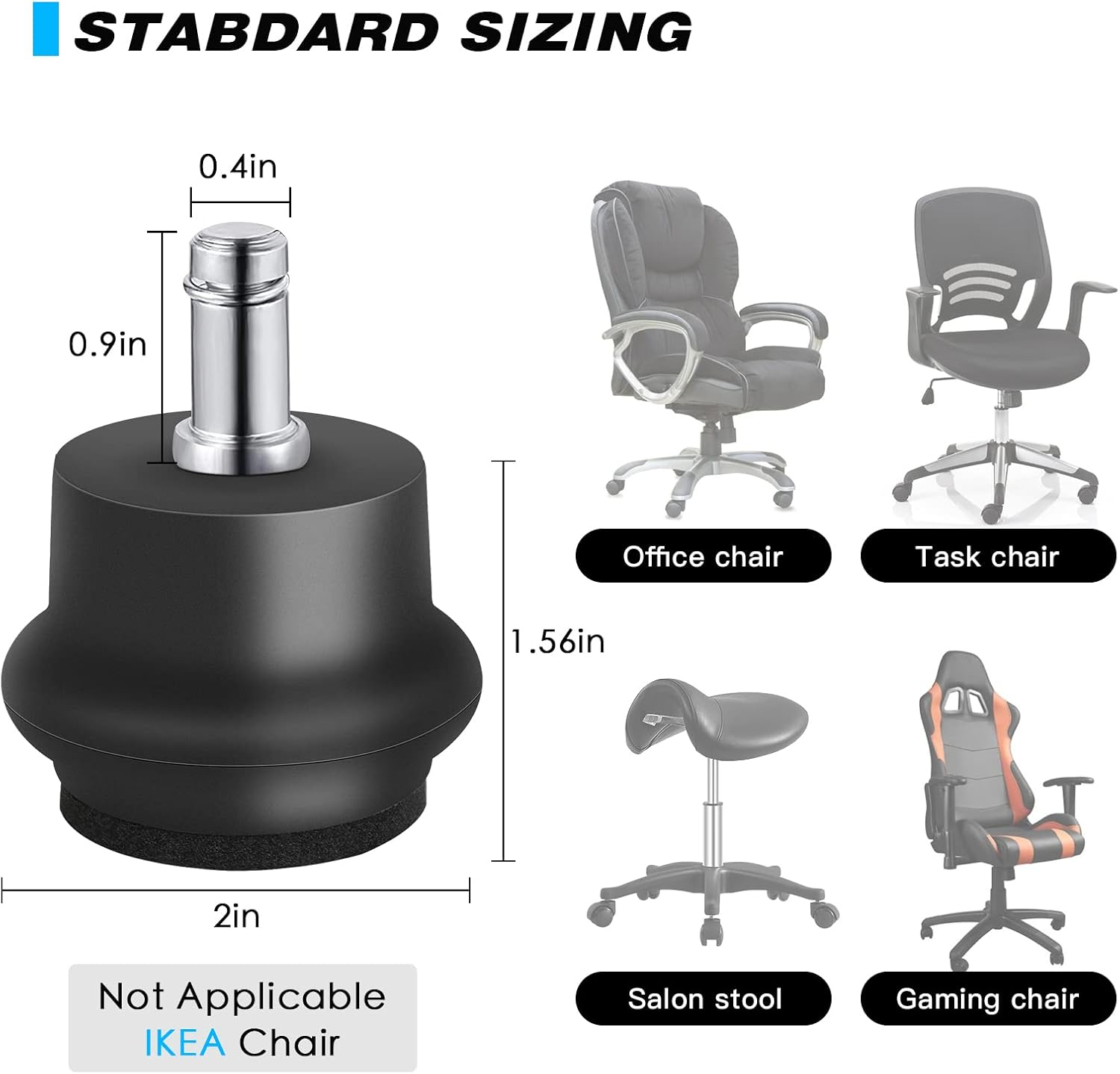 Bell Glides Replacement Office Chair or Stool Swivel Caster Wheels to Fixed Stationary Castors, Office Chair Wheels for Carpet - with Separate Self Adhesive Felt Pads/Chair Feet Wheel Stopper