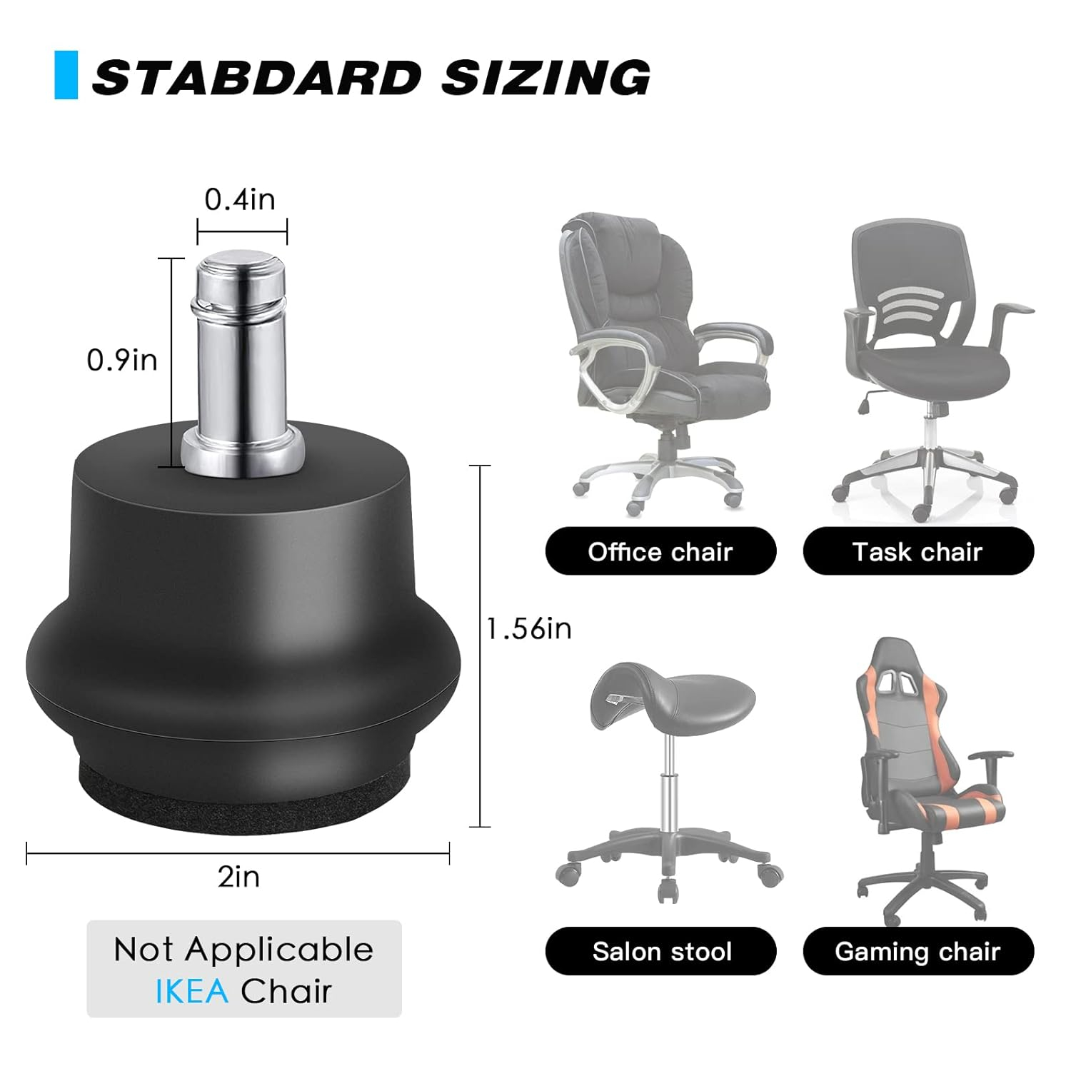 Bell Glides Replacement Office Chair or Stool Swivel Caster Wheels to Fixed Stationary Castors, Office Chair Wheels for Carpet - with Separate Self Adhesive Felt Pads/Chair Feet Wheel Stopper