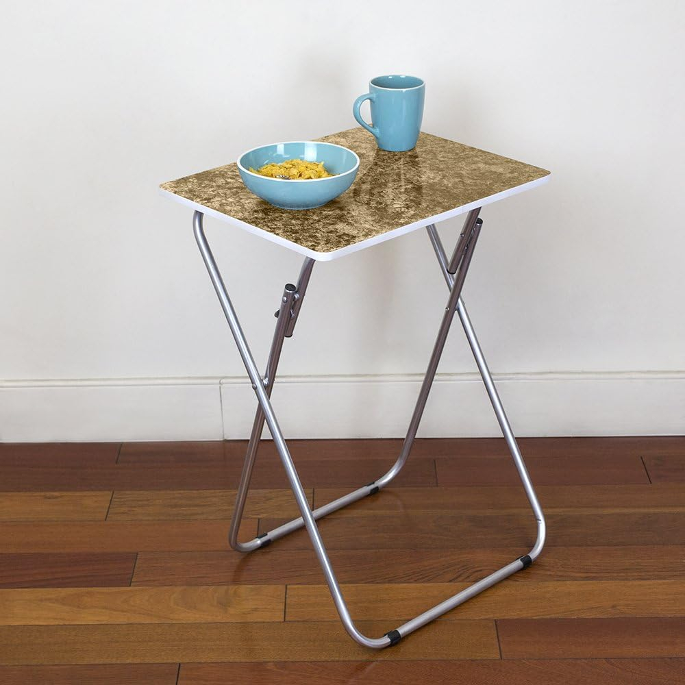 Home Basics Folding TV Tray Table Large Surface Area with Brown Marble Like Design | Tubular Steel Frame | Easy Storage | Engineered Wood Smooth Surface